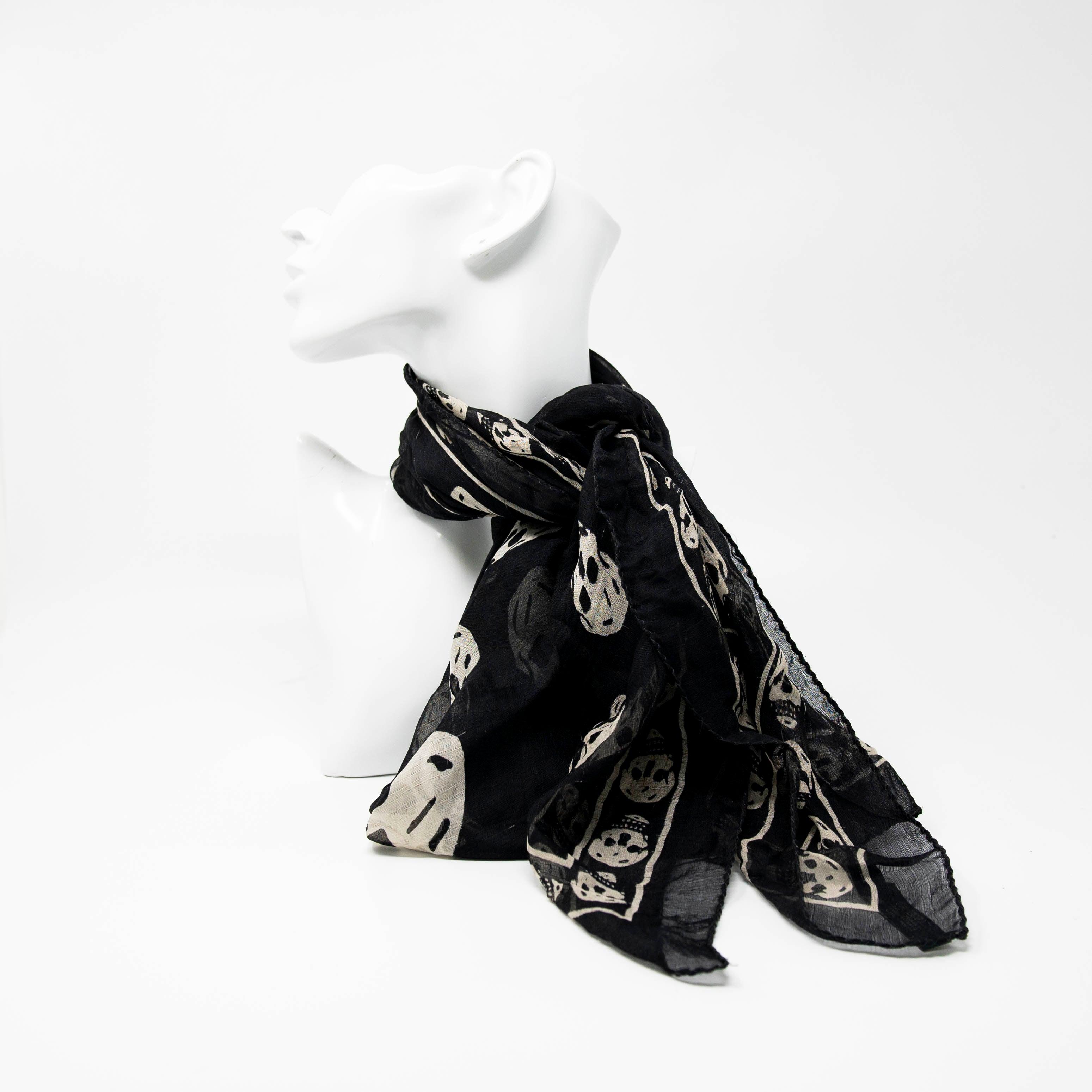 Alexander McQueen Black Silk Scarf with Skull Design - Luxury Fashion Accessory for Women, Perfect for Parties, Weddings, and Evening Events