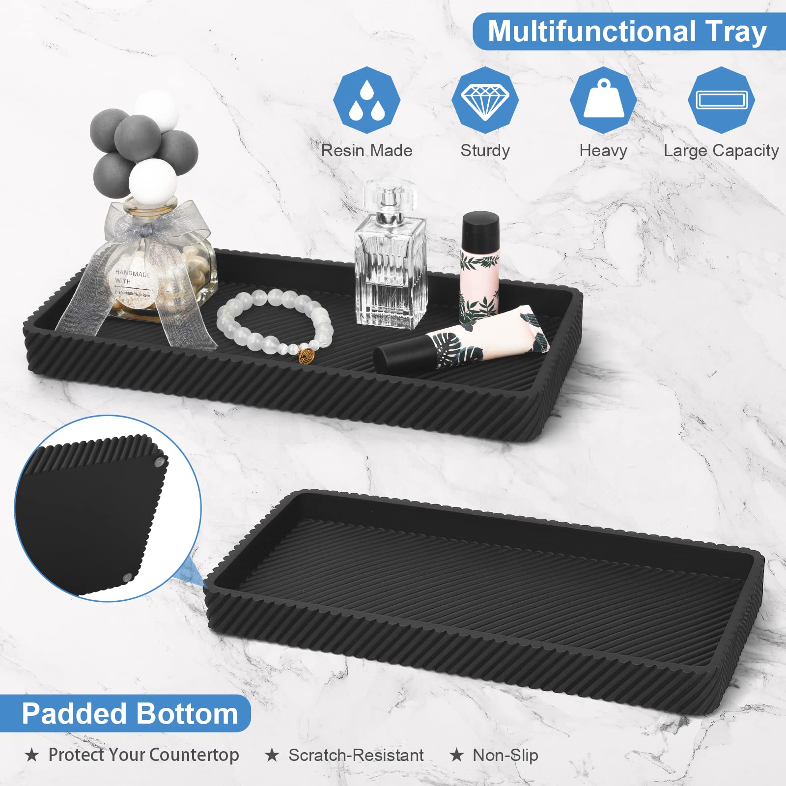 4-Piece Black Bathroom Accessories Set - Toothbrush Holder, Soap Dispenser, Q-Tip Holder & Vanity Tray | Modern Countertop Organizer for Bathroom Decor | Perfect for Master Bath, Guest Bath & Apartment Vanities