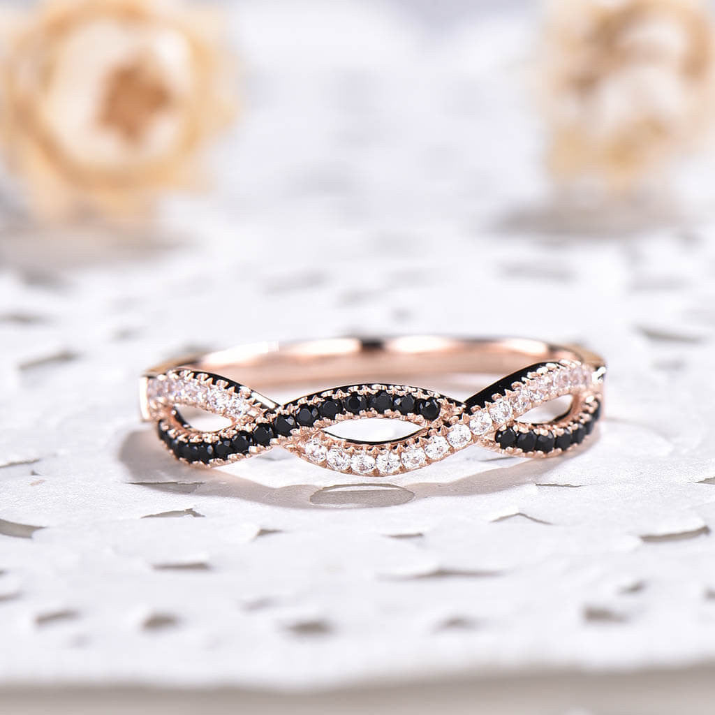 Infinity Black Diamond Wedding Band for Women - Half Eternity Ring, Dainty Stackable Diamond Ring for Anniversary, Engagement, or Bridal Jewelry - Perfect for Everyday Wear & Special Occasions