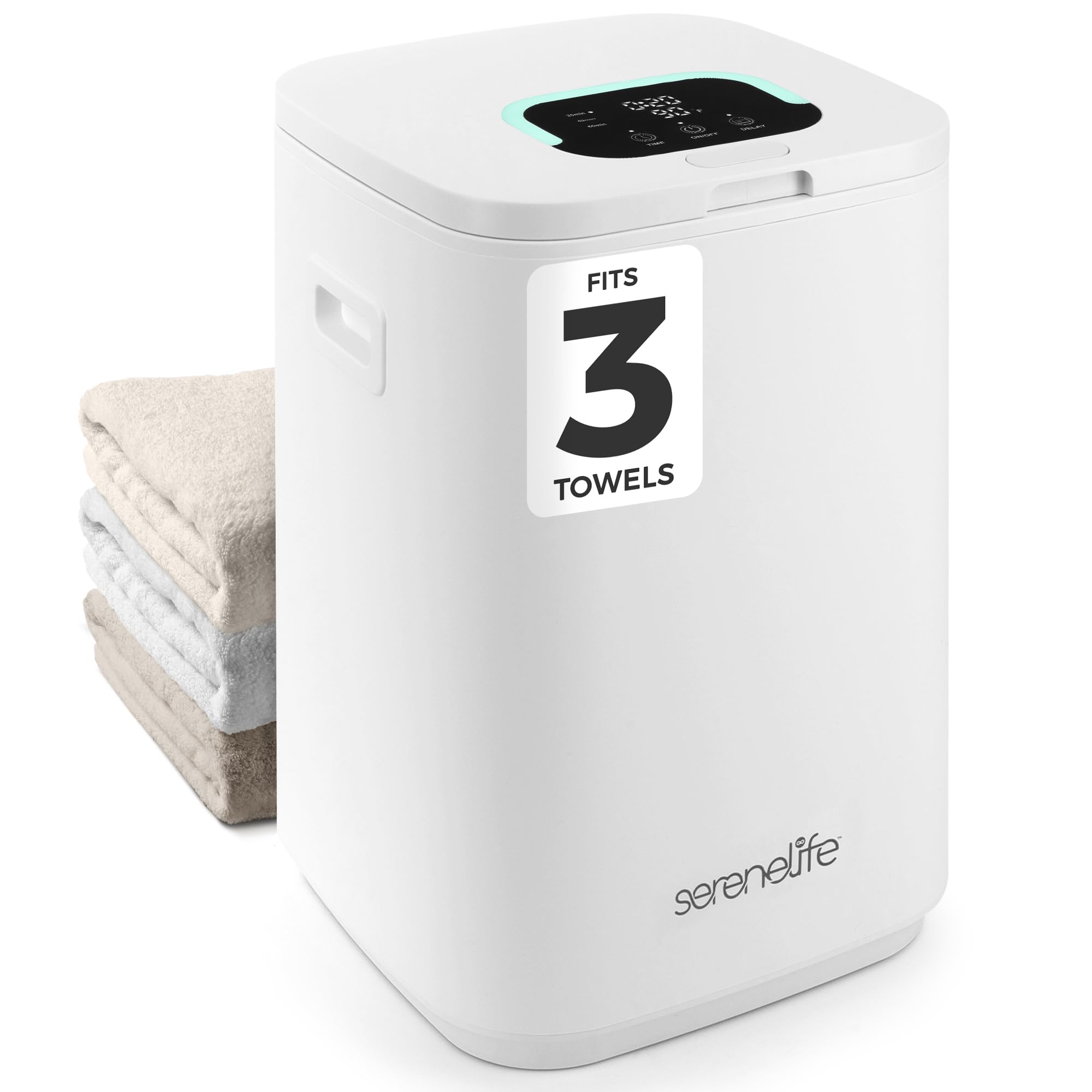 SereneLife 23L Luxury Bathroom Towel Warmer & Blanket Heater Bucket with LED Display, 24H Timer, 3 Heating Modes & Child Lock - Perfect for Warming Oversize Bathrobes, PJs, Baby Clothes & Spa Essentials (White) | Ideal for Home Spa, Nursery & Luxury Bathroom Experience