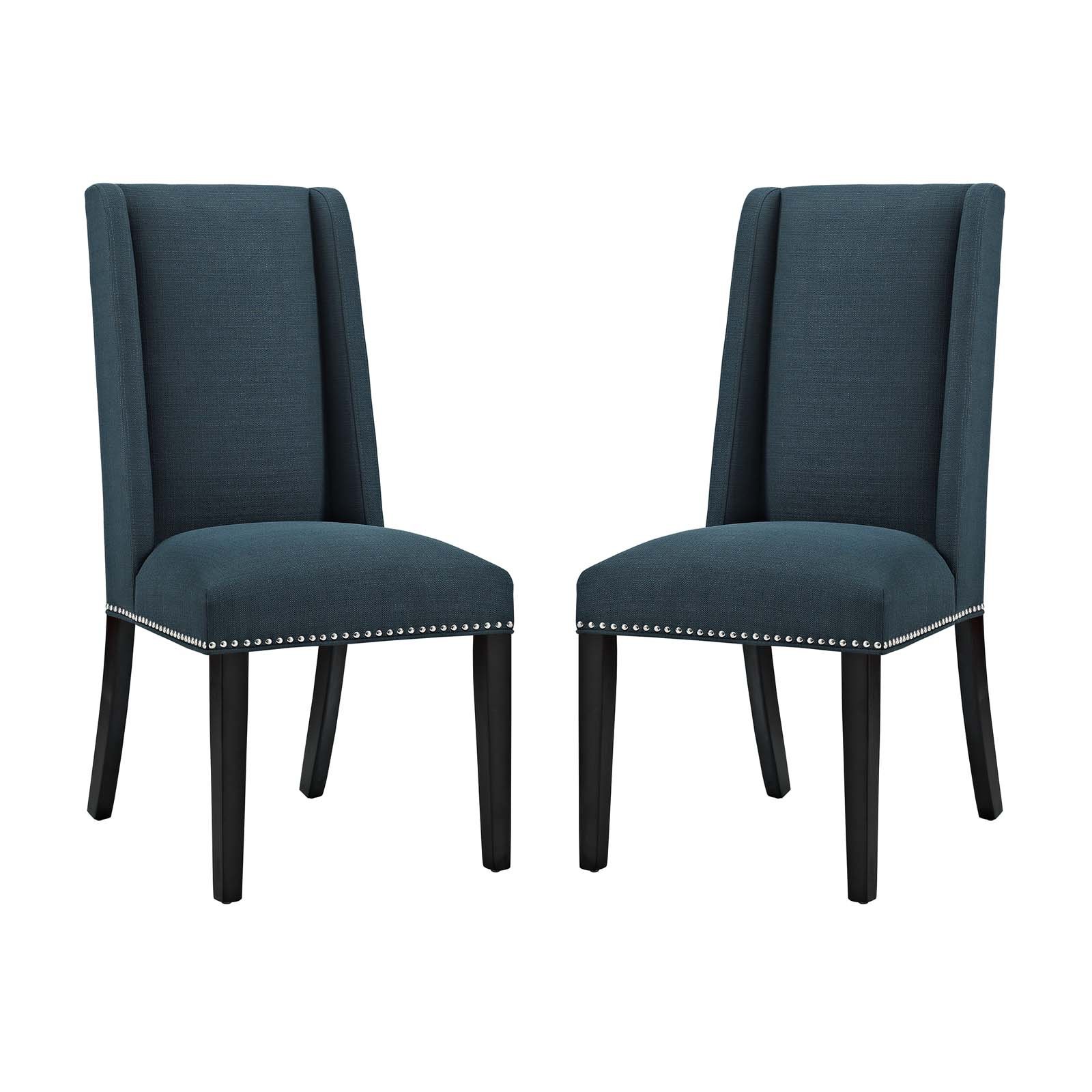Modway Baron Modern Tall Back Wood Upholstered Fabric Dining Chairs Set of 2 in Azure Blue - Perfect for Kitchen, Dining Room & Home Office Seating