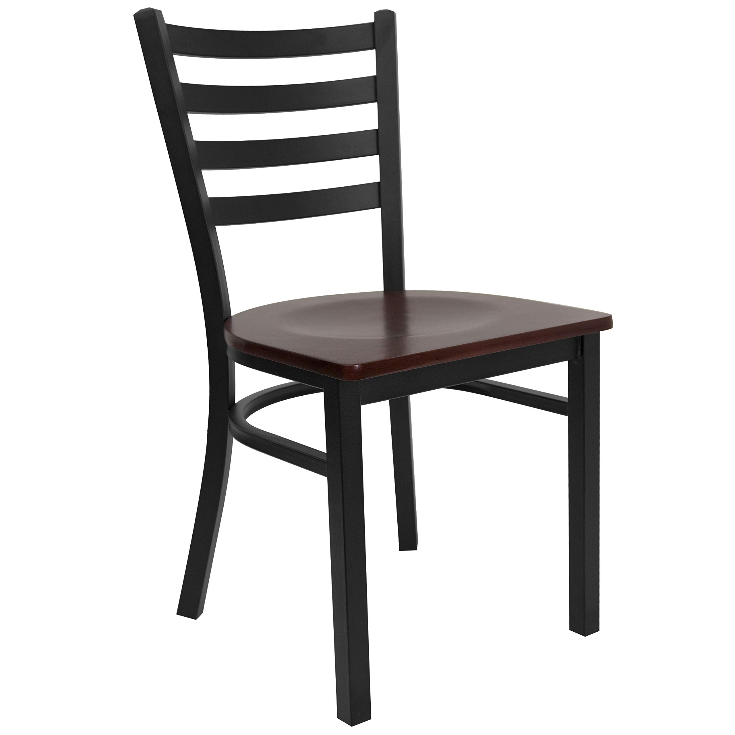 Flash Furniture 2-Pack HERCULES Series Black Metal Ladder Back Restaurant Chairs with Mahogany Wood Seats - Heavy Duty Commercial Dining Chairs for Restaurants, Cafes, and Home Kitchens