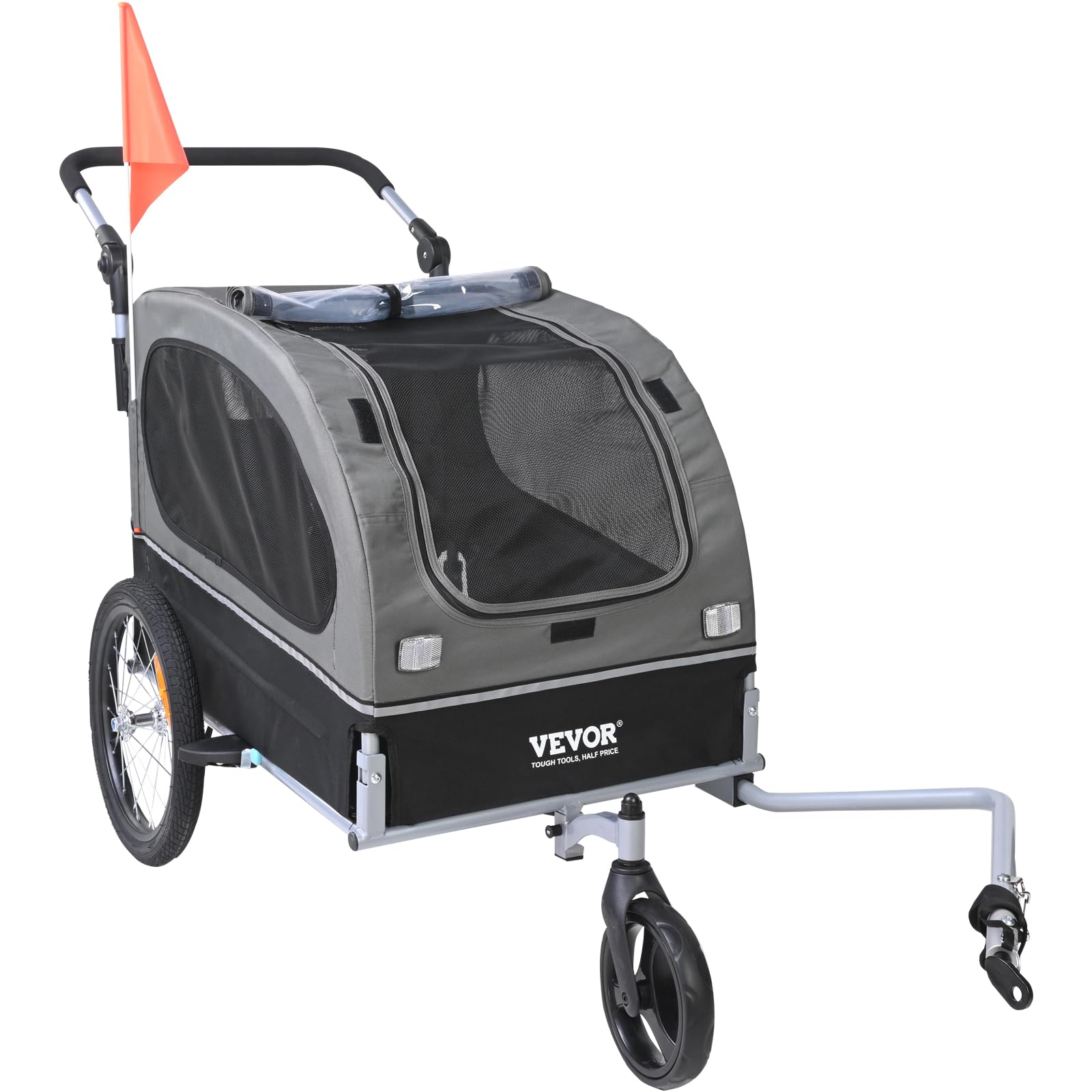VEVOR 2-in-1 Dog Bike Trailer & Pet Stroller - Heavy Duty 88 lbs Capacity Bicycle Carrier for Large Dogs - Foldable Frame with Quick Release Wheels, Universal Coupler, Safety Reflectors & Flag (Black/Gray) - Perfect for Cycling Adventures, Park Visits & Outdoor Activities with Your Pet