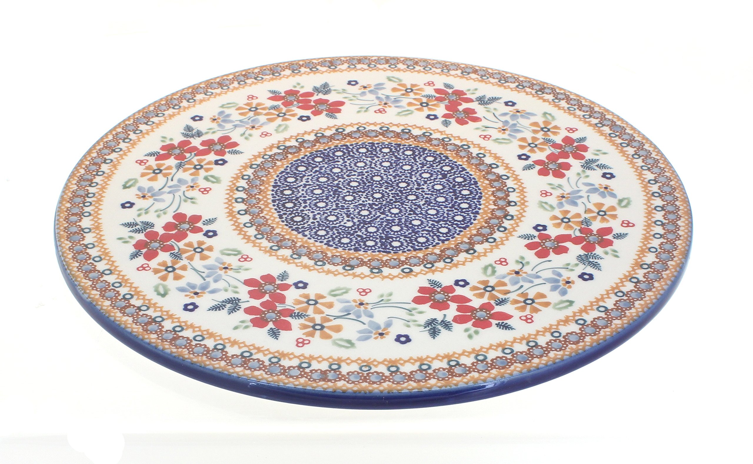 Blue Rose Polish Pottery Red Daisy Round Cutting Board - Handcrafted Ceramic Serving Tray for Cheese, Charcuterie & Appetizers | Perfect for Kitchen, Dining & Entertaining