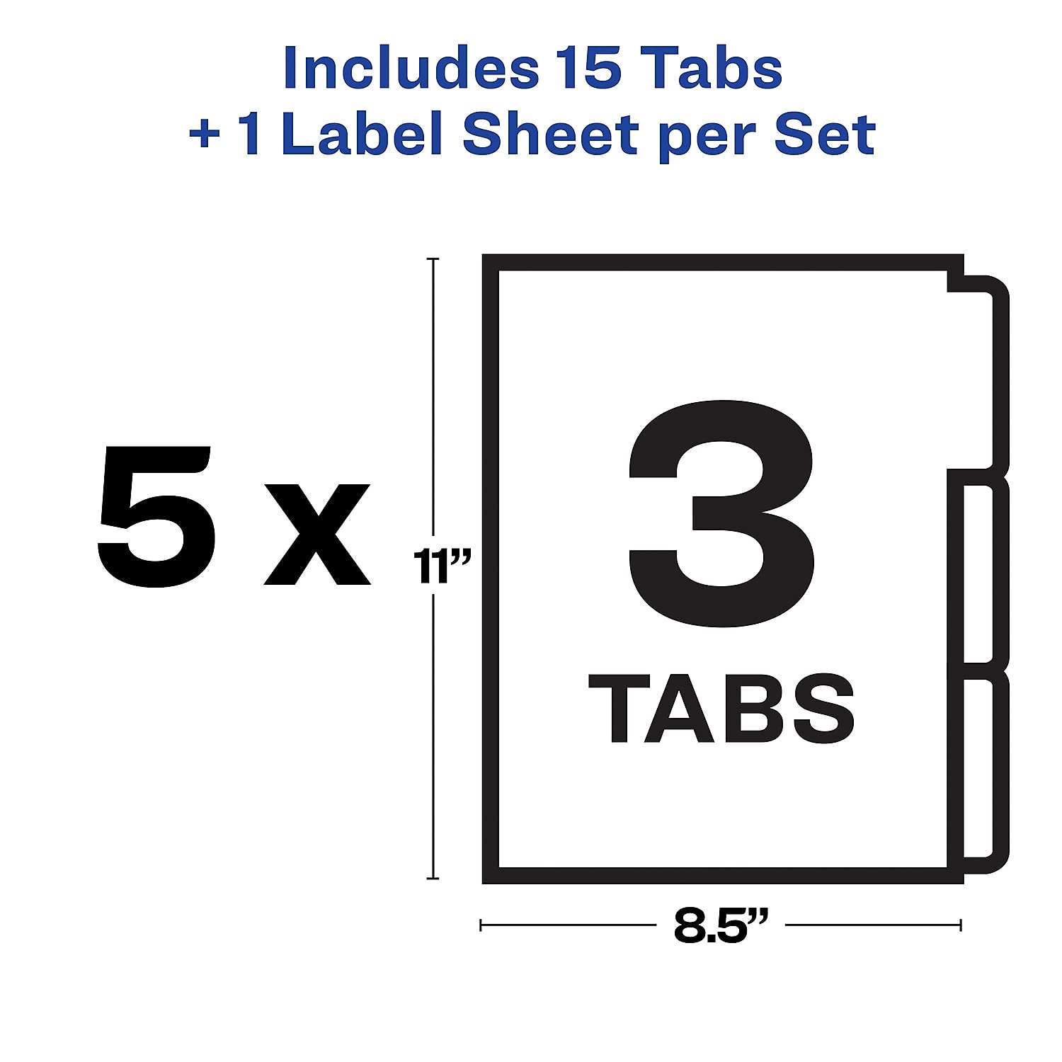 Avery 3-Tab Unpunched Binder Dividers with Clear Label Strips - 5 Sets of White Index Tabs for Easy Printing & Organizing - Perfect for School, Office & Document Filing (11430)
