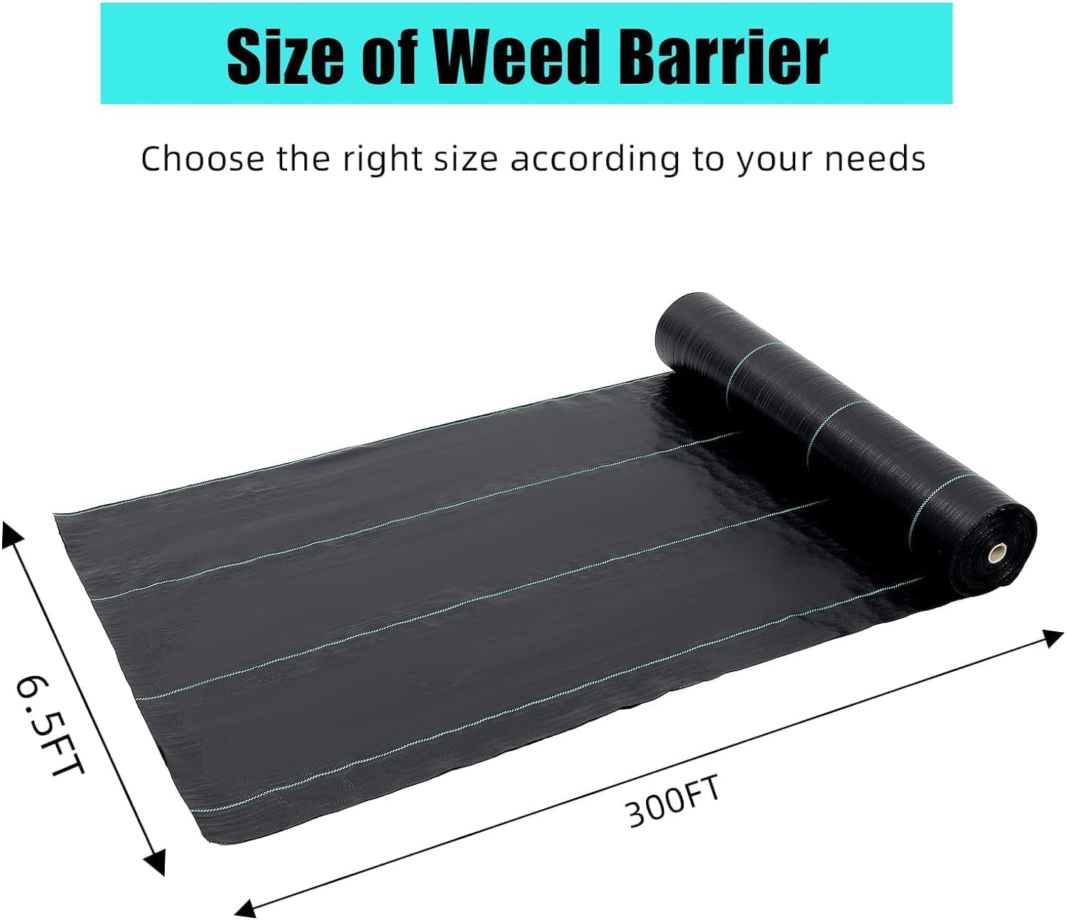 GARVEE 3oz 6.5ft x 300ft Premium Heavy Duty Weed Barrier Fabric - Durable Landscape Fabric for Weed Control, Garden Mulch & Ground Cover - Ideal for Flower Beds, Vegetable Gardens & Landscaping Projects