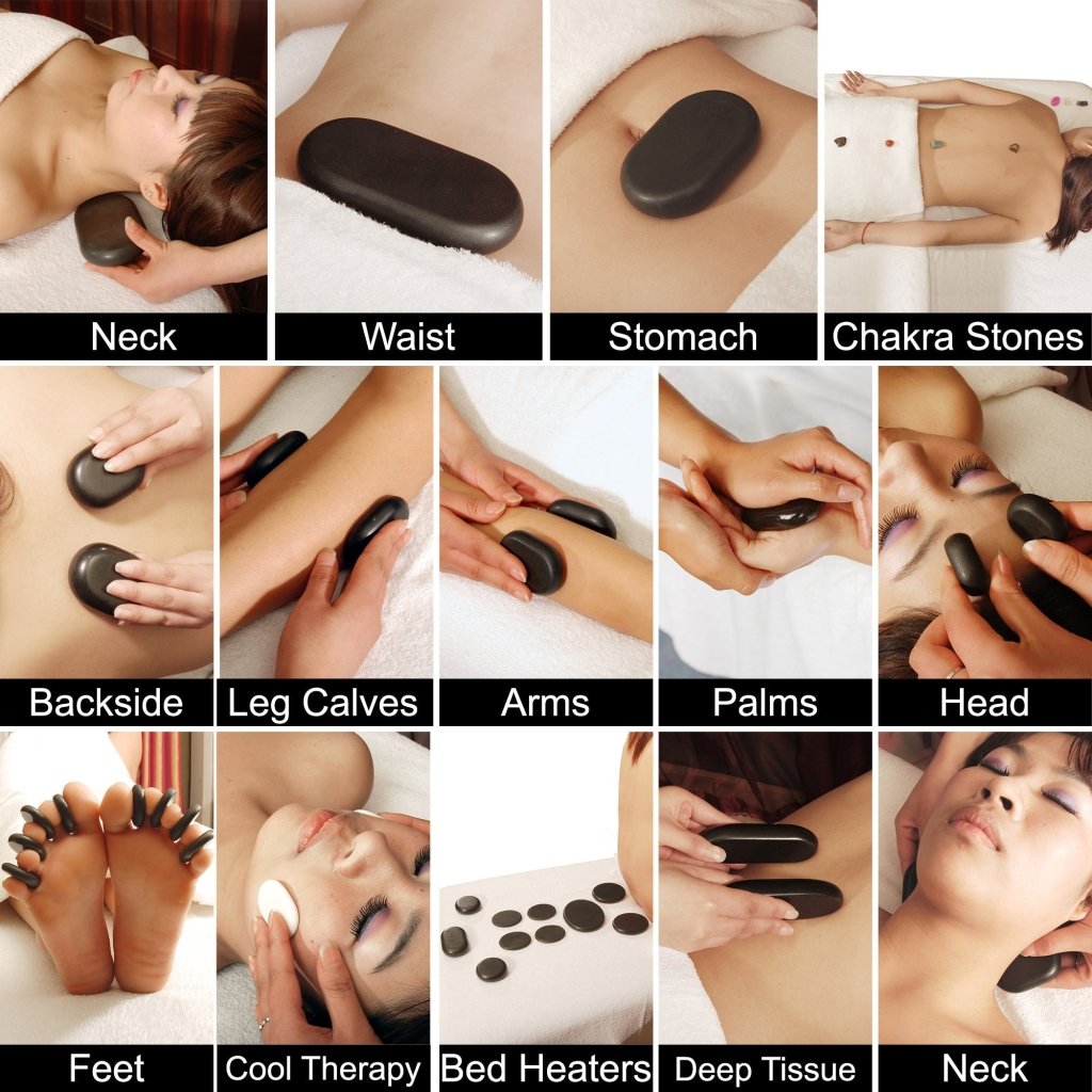 60-Piece Deluxe Hot Stone Massage Set with Basalt Volcanic Rocks, Marble Cold Stones & Chakra Tools | Professional-Grade Home Spa Kit for Relaxation, Pain Relief & Energy Balancing | Perfect for Self-Care, Couples Massage & Therapist Use