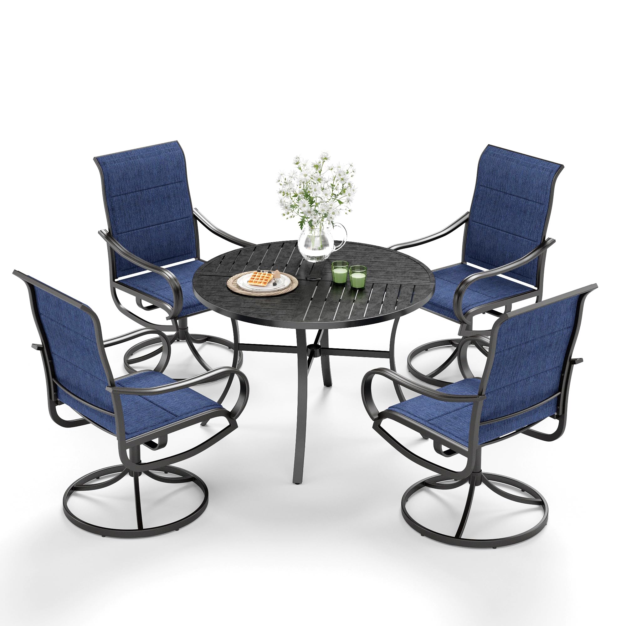 MFSTUDIO 5-Piece Outdoor Patio Dining Set with 4 Swivel Padded Chairs & 42