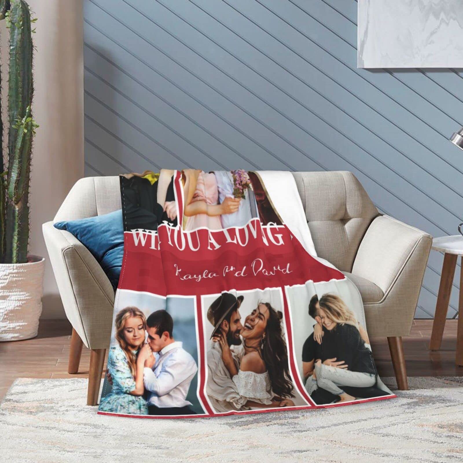 Custom Photo Blanket - Personalized Throw Blanket with 6 Photo Collage, Text & Pictures - Perfect Gift for Birthday, Christmas, Halloween, New Year, Mother's Day, Father's Day & Valentine's Day - Cozy Gift for Adults & Kids - Great for Home Decor, Couch Snuggling & Special Occasions