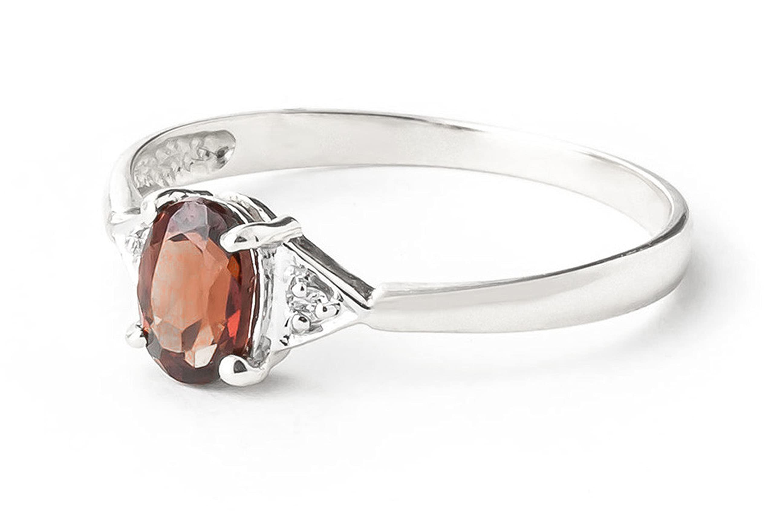 14K Solid White Gold Ring with 0.46 Carat Genuine Diamonds & Natural Oval Garnet - Elegant Wedding Band, Anniversary Gift for Her, Perfect for Special Occasions