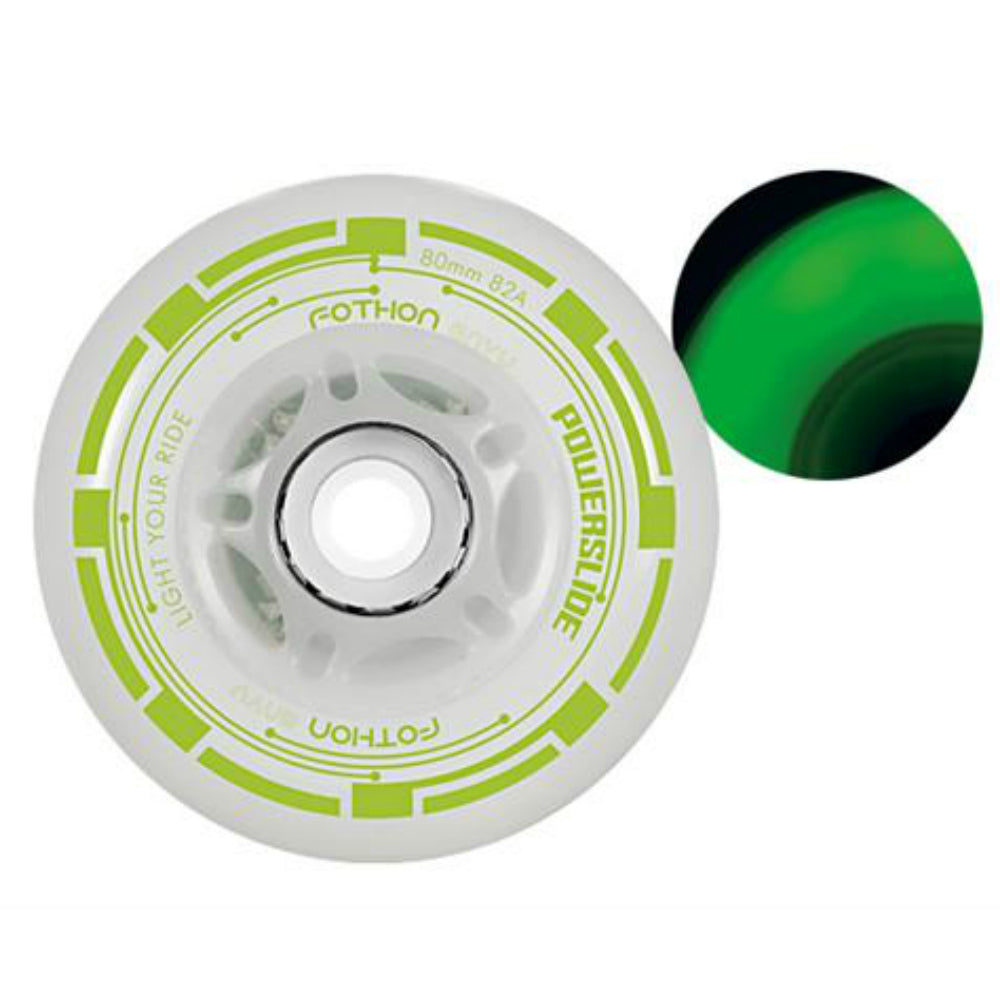 Powerslide Fothon LED 76mm Light Up Inline Skate Wheels - 4 Pack Set for Night Skating, Roller Derby & Outdoor Rollerblading Adventures