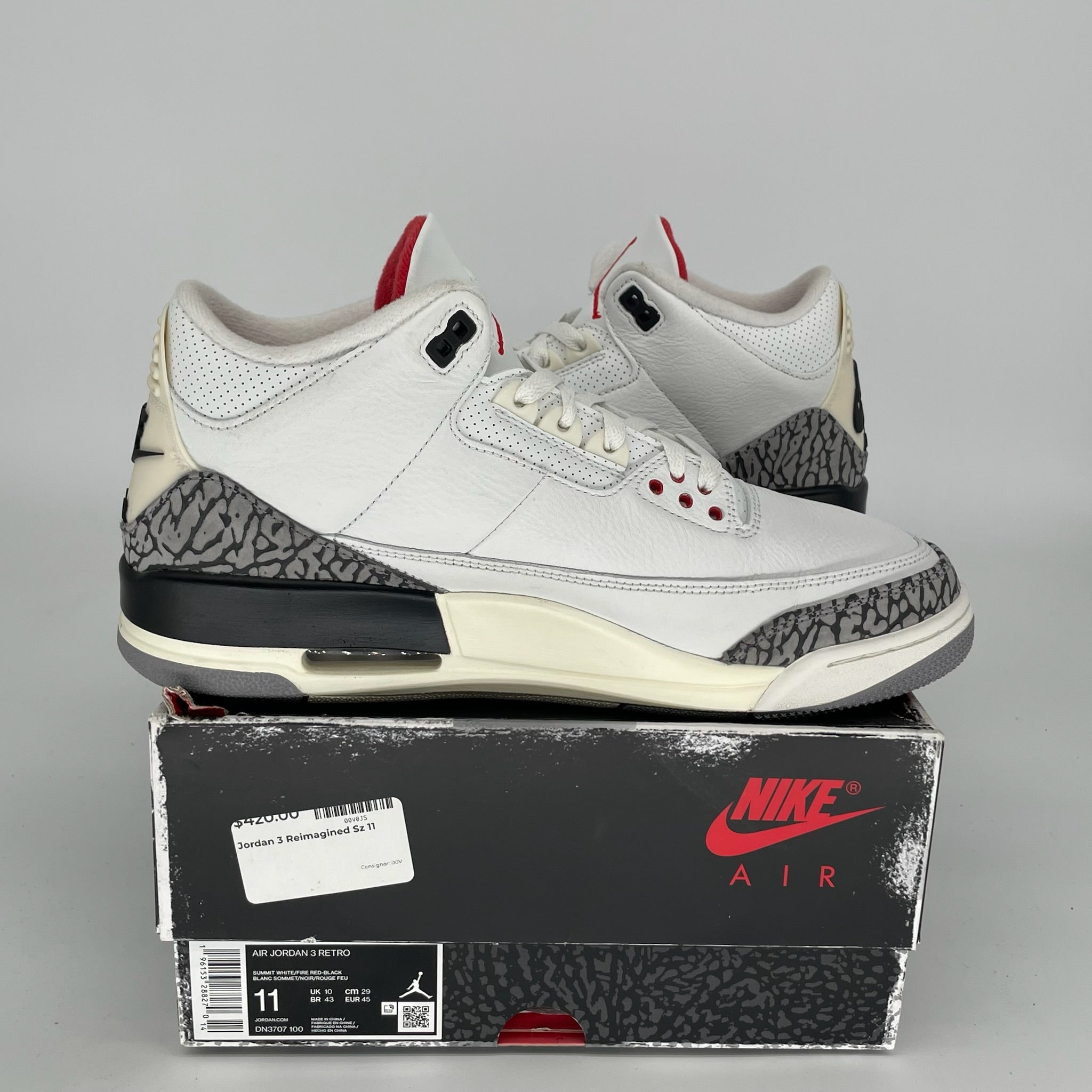 Original Air Jordan 3 White Cement Reimagined Men's Basketball Shoes - Size 11 (DN3707-100) | Retro Sneakers for Streetwear & Casual Outfits