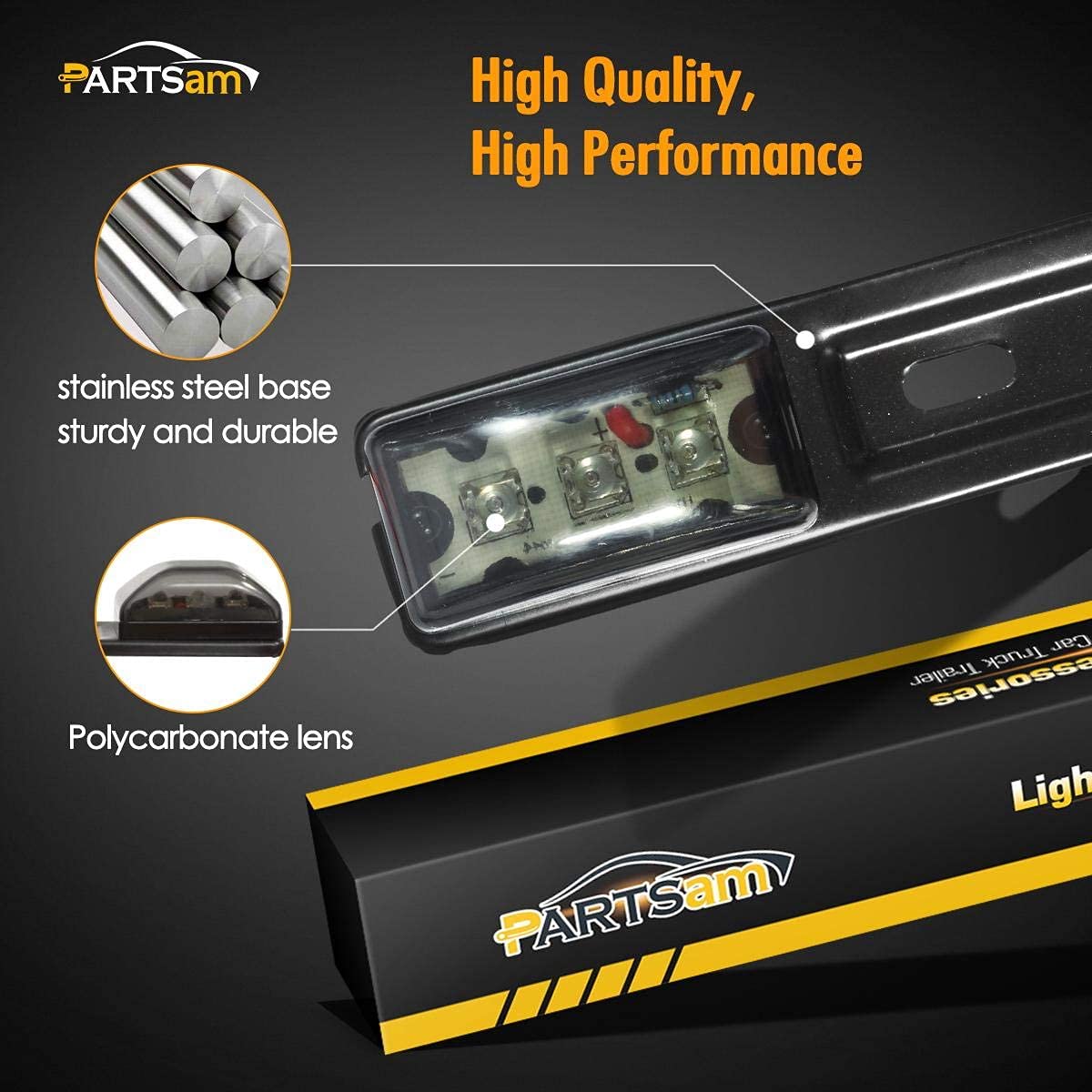 Partsam LED Trailer Lights Kit - 5PCS Amber 3.8” 6 LED Side Marker Lights + 1PC 14.17