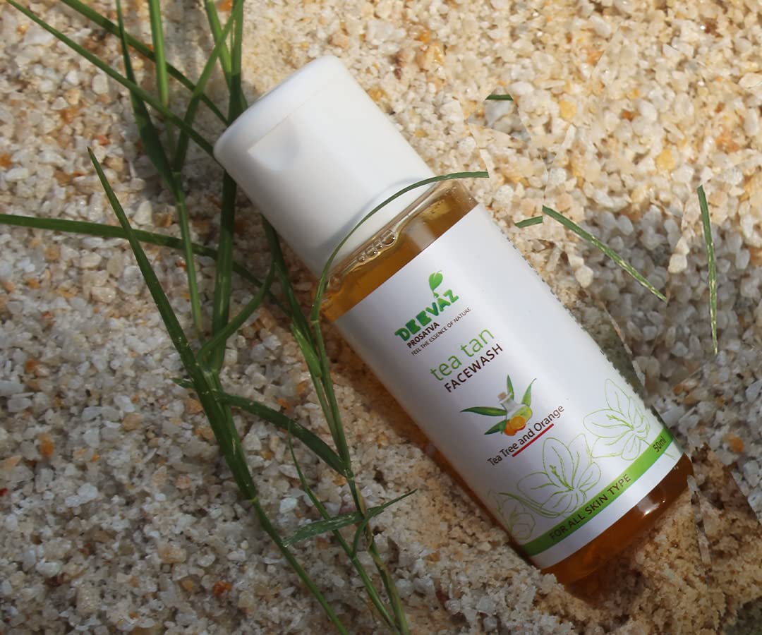 Deevaz Prosatva Orange & Tea Tree Face Wash for All Skin Types - 50ml | Tan Removal & Skin Brightening Cleanser - Pack of 2 | Perfect for Daily Skincare & Sun-Damaged Skin