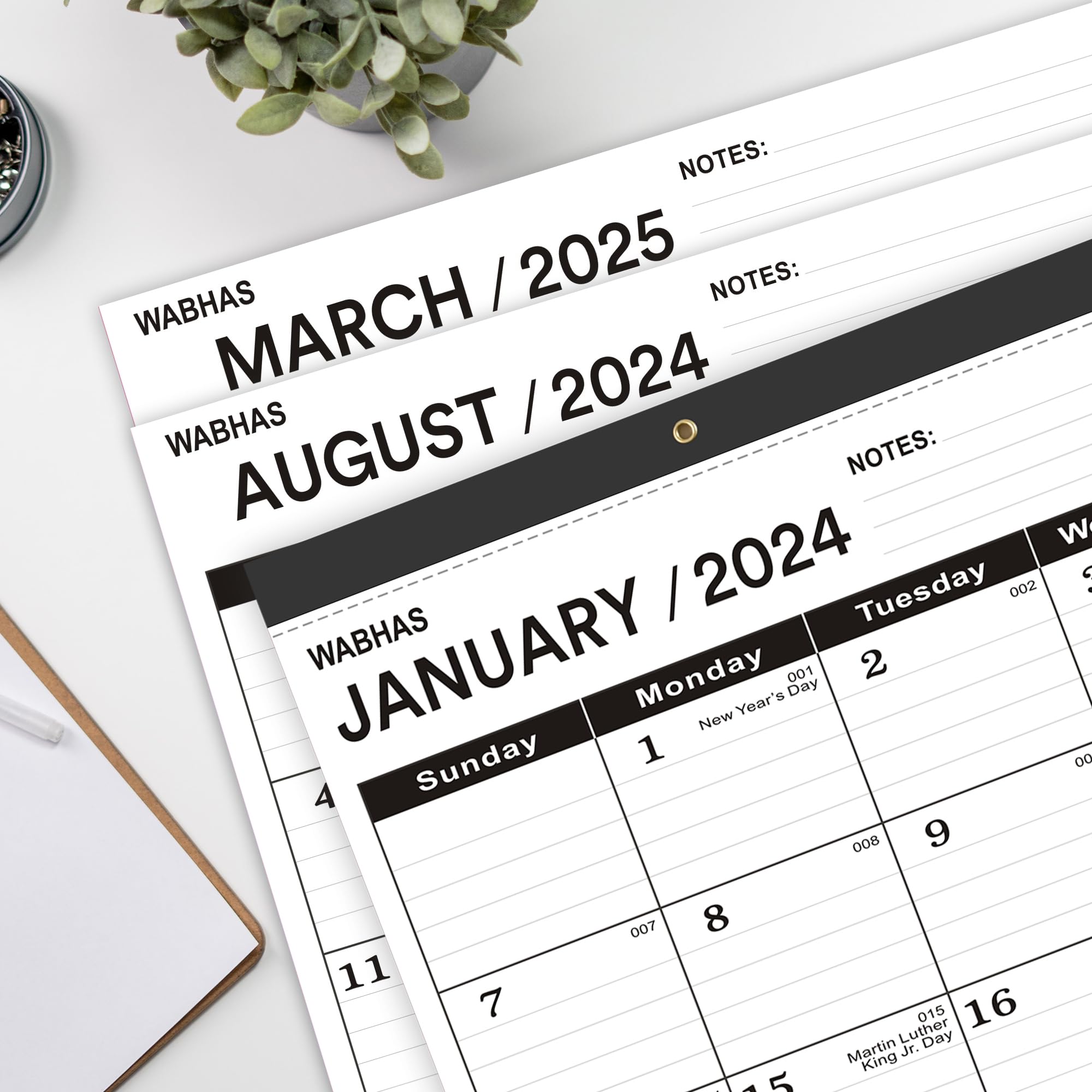 2024-2025 Large Desk Calendar 22x17 Inches - 18 Monthly Pages with Round Holes & Notes Section - Perfect for Office, Home, School and Gift Giving (Black)