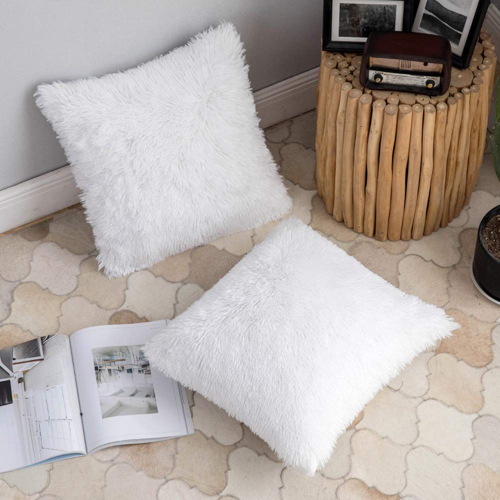 Luxury Faux Fur Throw Pillow Covers Set of 2 - 18x18 Inch Soft Fluffy Decorative Cushion Cases, Mongolian Merino Style for Bed, Couch, Sofa & Living Room - Perfect for Cozy Home Decor, Winter Warmth & Spring Refresh