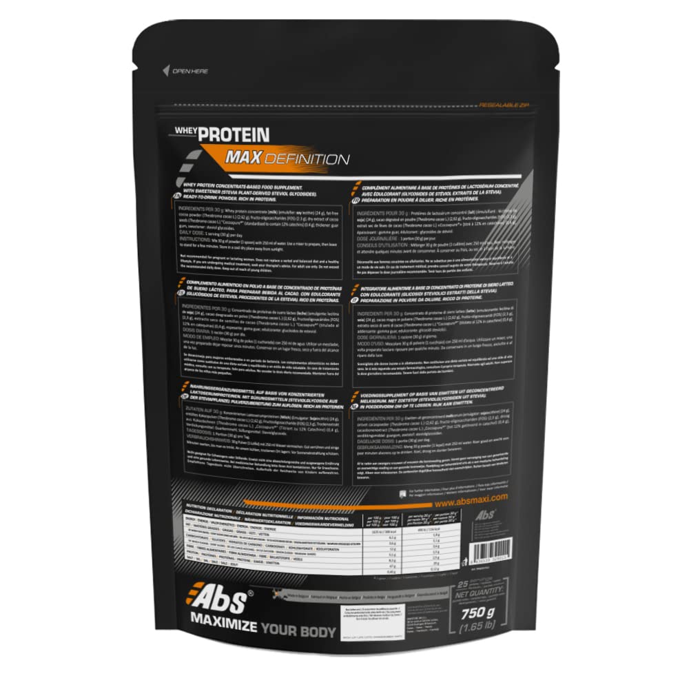 Max Definition Whey Protein Powder 750g - 80% Protein, Fat-Free Cocoa & Stevia - Supports Bone Health, Muscle Growth & Sports Performance - Ideal for Post-Workout Recovery & Fitness Enthusiasts