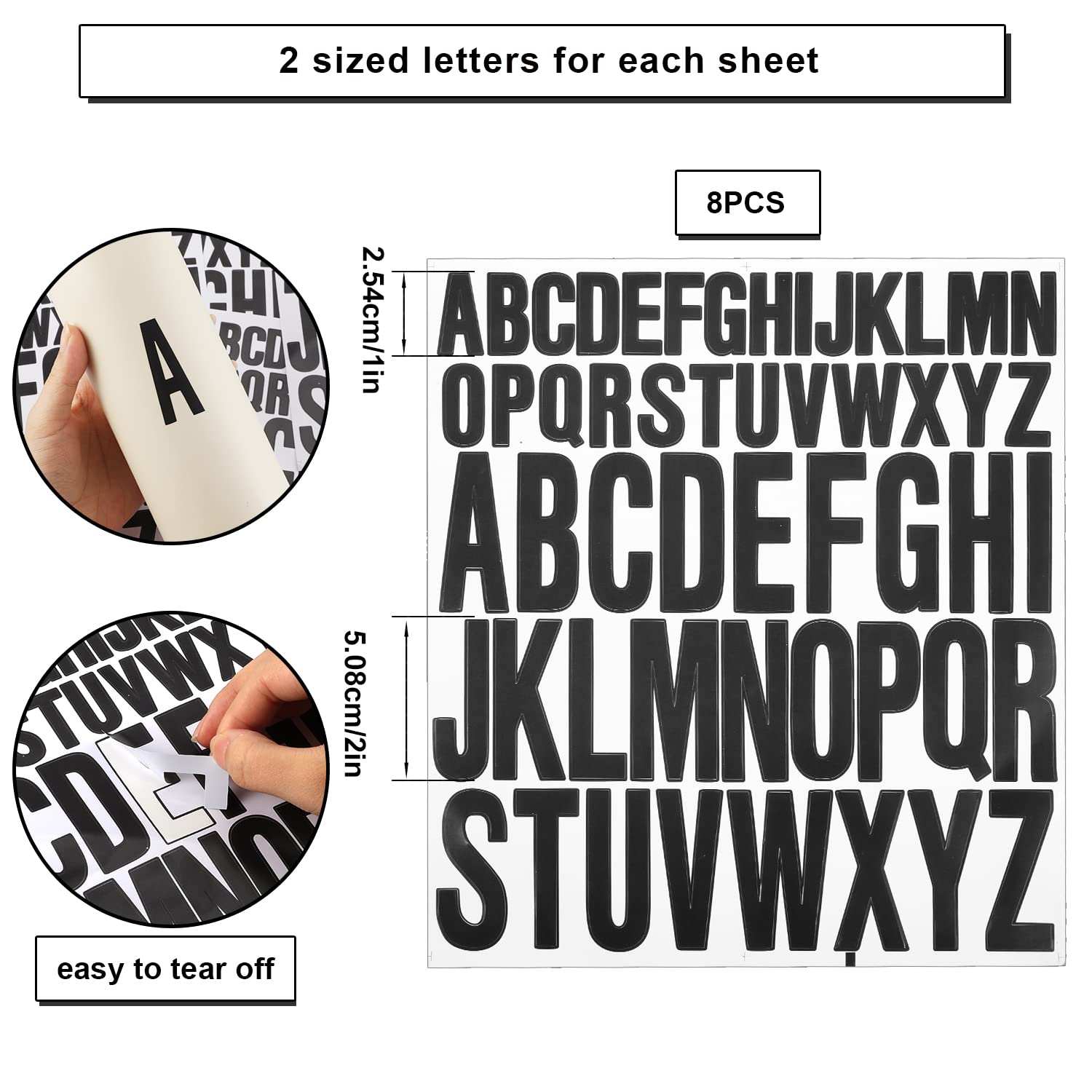 8pcs Black Self-Adhesive Vinyl Letter Stickers - 1 Inch & 2 Inch Alphabet Decals for Mailbox, Window, Door, Home & Office (Uppercase, Style 2) - Perfect for DIY Crafts, Organization & Personalization Projects