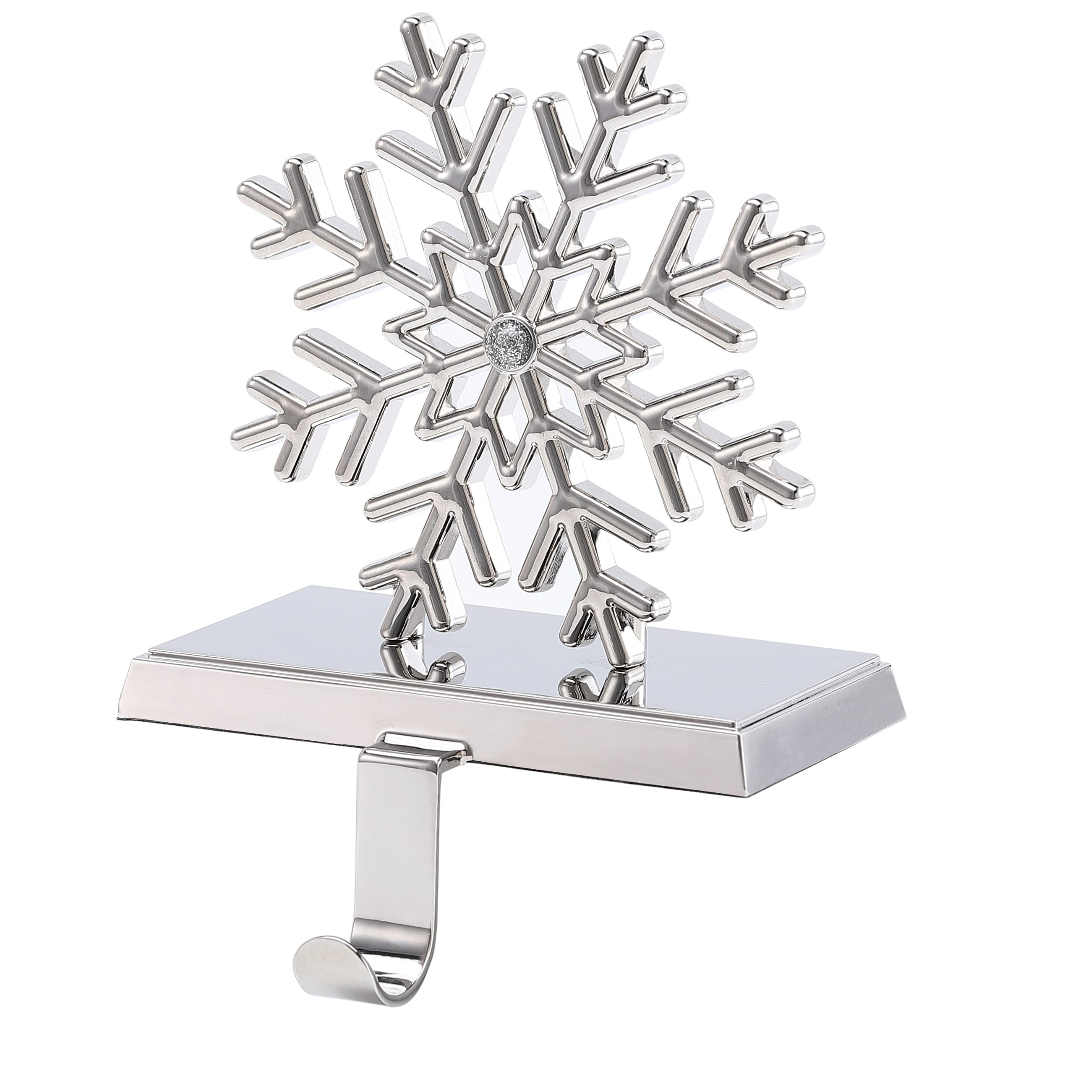 Christmas Stocking Holders for Mantel - Snowflake Metal Hanger for Fireplace Decor - Holiday Stocking Hooks - Festive Home Décor for Christmas Tree & Fireplace Mantle (Single Piece) - Perfect for Holiday Parties & Family Gatherings