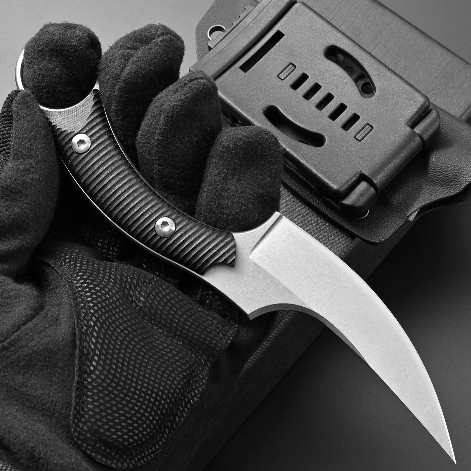 Ccanku C1490 8-Inch Fixed Blade Knife - D2 Steel Claw Knife with G10 Handle - Survival & Bushcraft Outdoor EDC Knife - Includes K-Sheath (Silver) - Perfect for Camping, Hunting, and Tactical Use