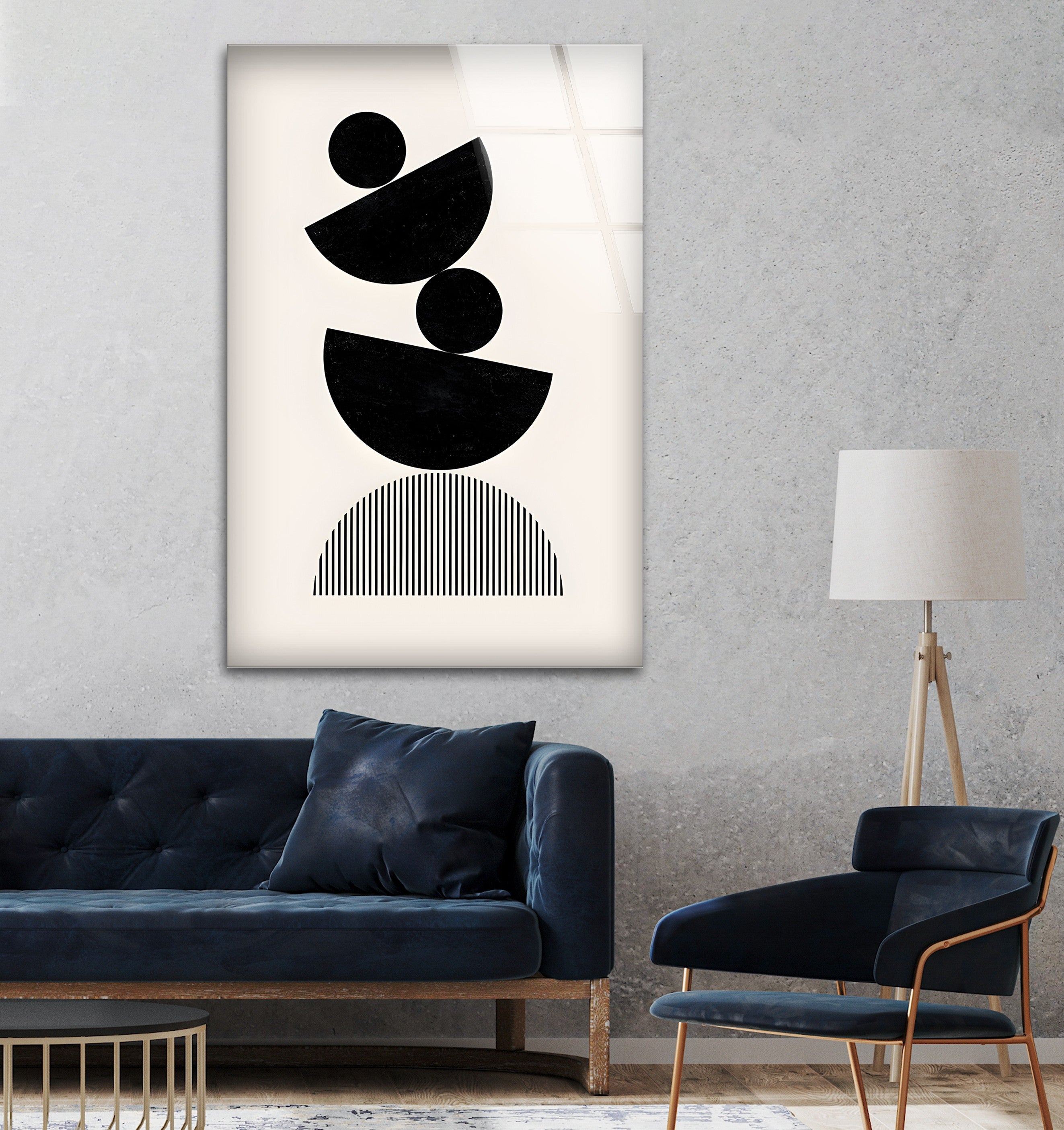 Abstract Black & White Geometric Art Print - Modern Minimalist Wall Decor for Living Room, Bedroom & Office | Framed Canvas Painting for Contemporary Home Design