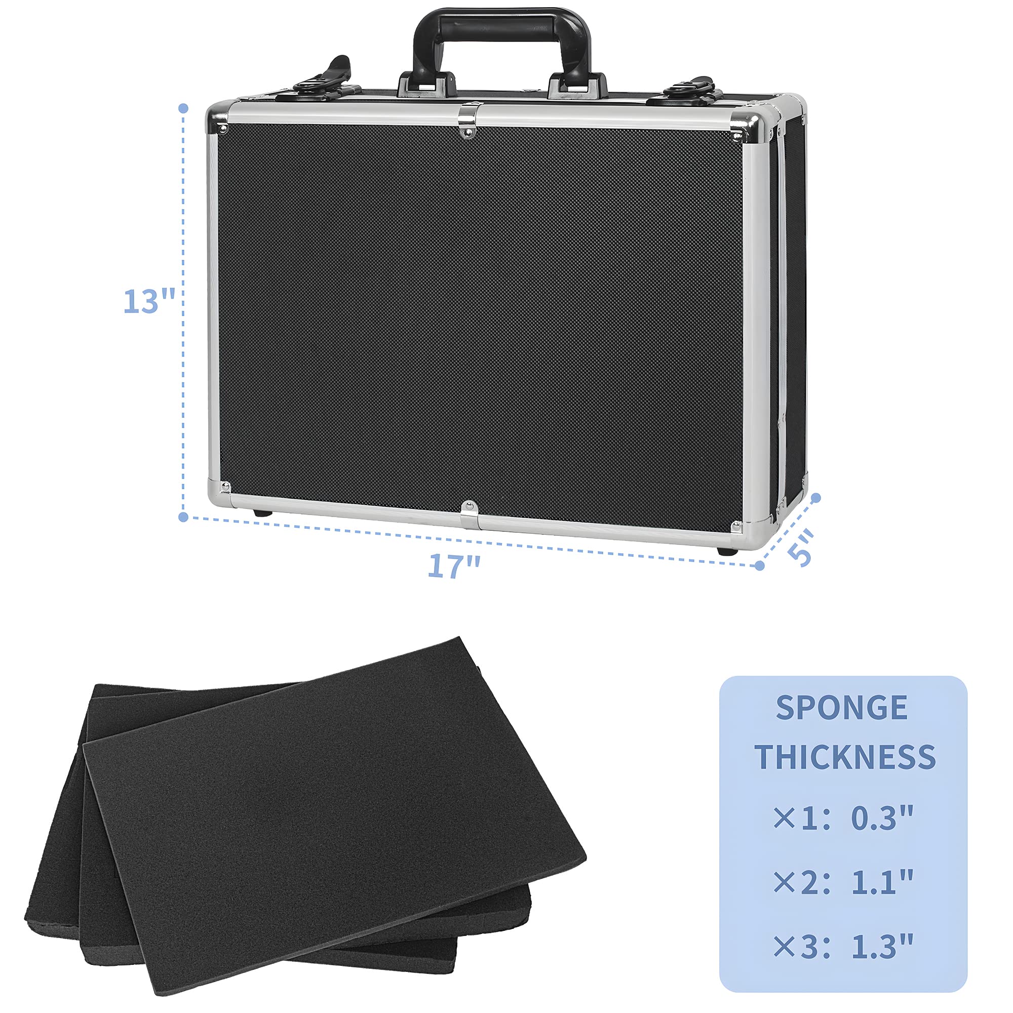 17 Inch Heavy Duty Aluminum Alloy Hard Shell Carrying Case - Protective Storage for Wireless Microphone Systems, Camera Equipment & Electronics - Customizable Pre-Cut Foam Interior - Perfect for DJ Gear, Photography & Travel Accessories - Durable Black Case for Professional Use