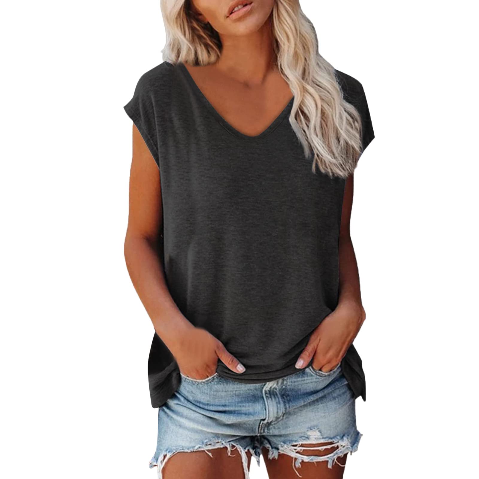 Women's Summer Sleeveless V-Neck T-Shirt - Casual Loose Fit Tank Top for Leggings | Perfect for Yoga, Gym & Everyday Wear