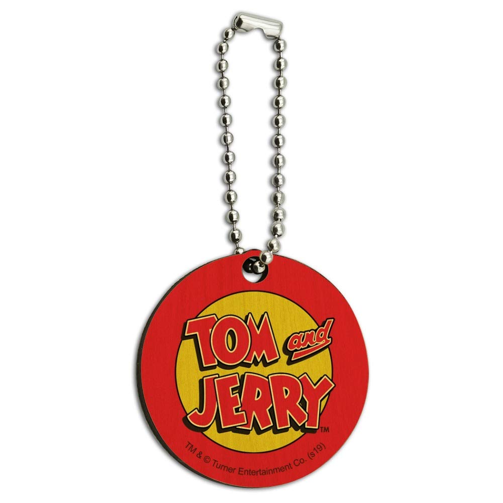 Tom and Jerry Logo Wooden Round Keychain - Vintage Cartoon Key Ring for Backpacks, Gifts, and Collectibles