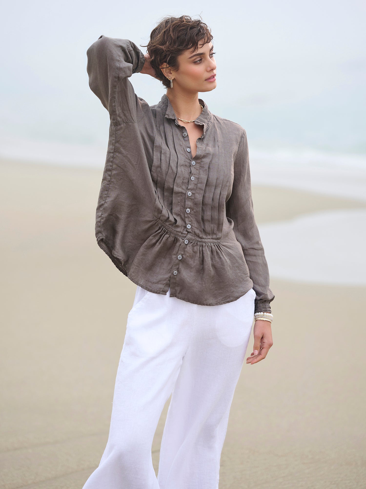Nora Tux Linen Shirt for Women - Classic Elegant Button Down Blouse with Notch Lapel | Perfect for Office Wear, Business Casual, and Special Occasions