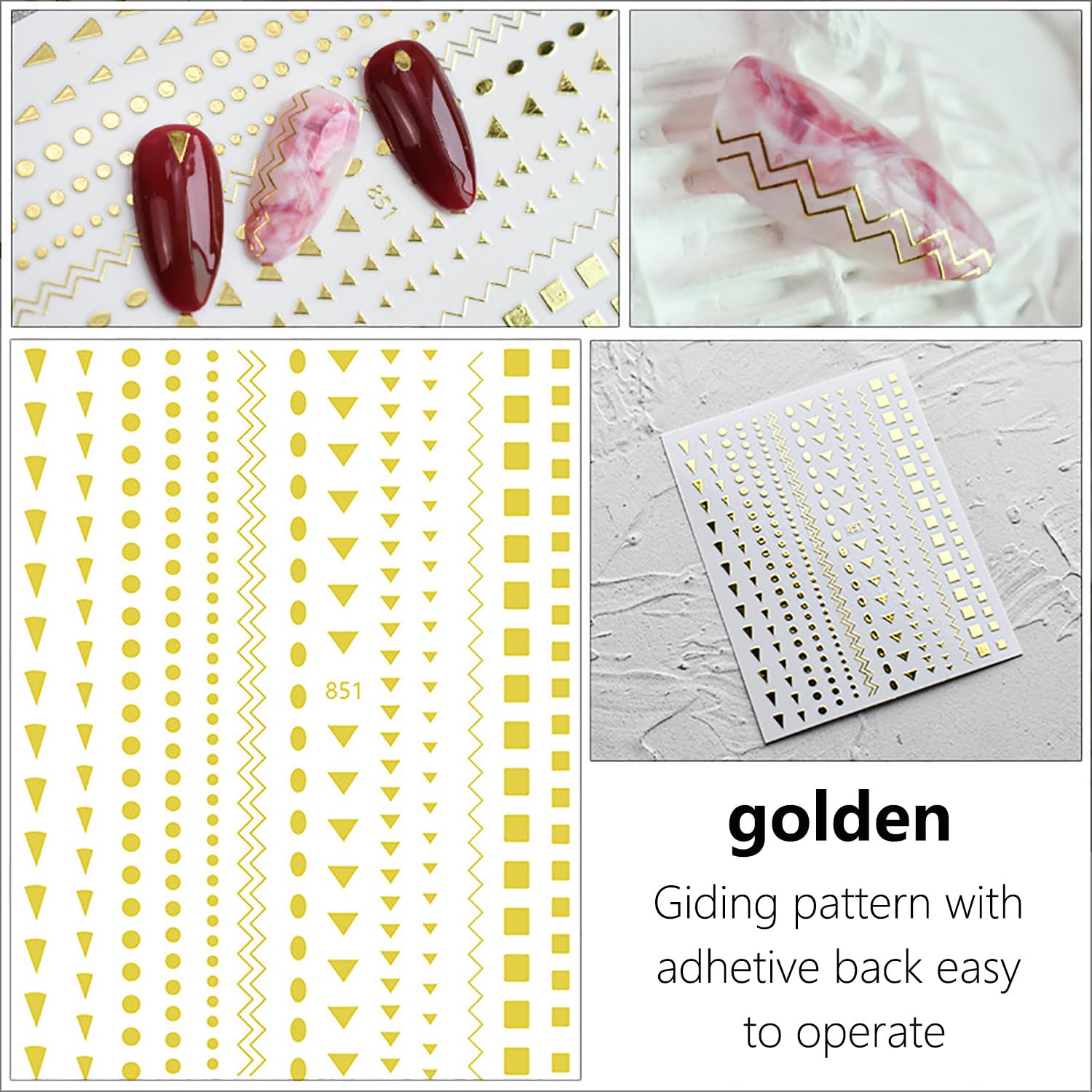 SILPECWEE 14 Sheets Gold Nail Stickers - French Line Metallic Curve Strip Nail Decals, Self-Adhesive Nail Art Stickers for Women & Kids, 3D Nail Design Decorations - Perfect for Parties, Weddings, and Special Occasions