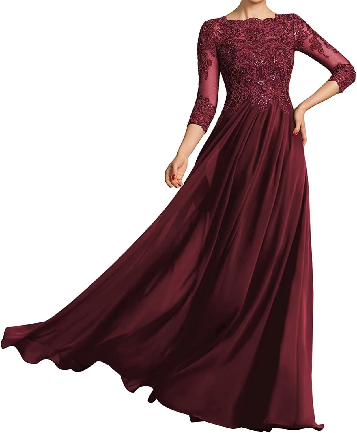Elegant Mother of The Bride Lace Appliques Long Sleeve Formal Dress - Wedding, Evening Party & Prom Gown for Women - Perfect for Special Occasions & Formal Events