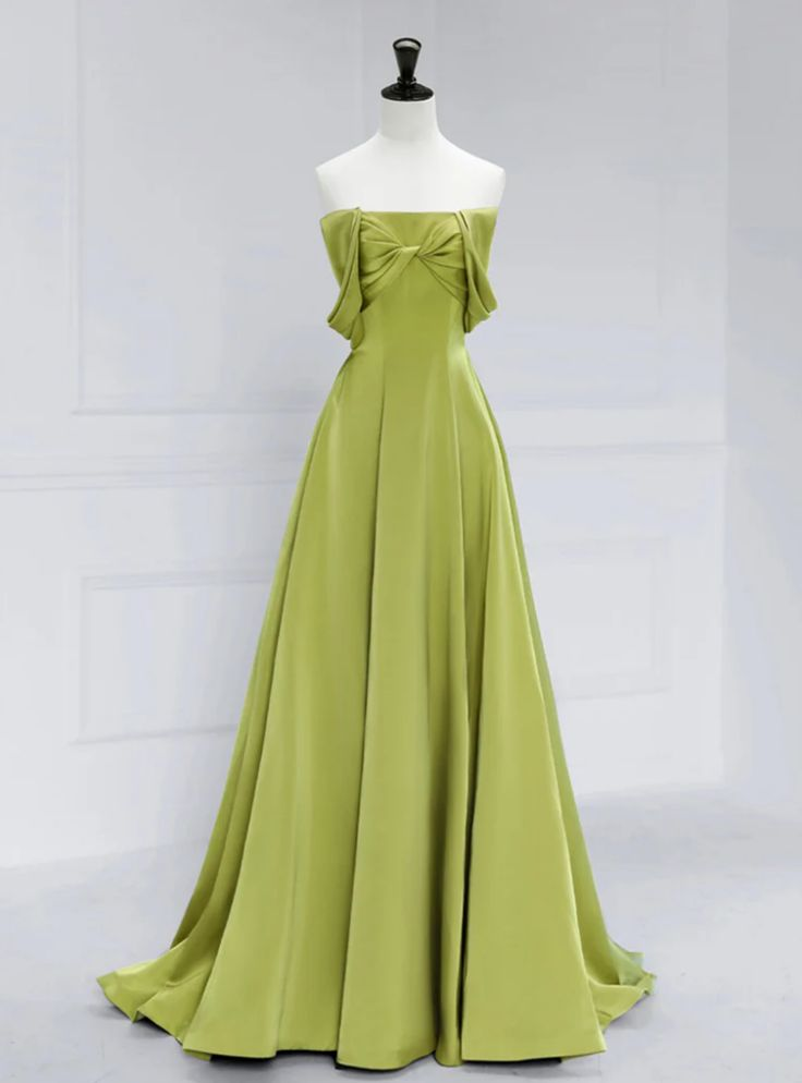 Elegant Green Satin Off-The-Shoulder Long Prom Dress J5633 - Perfect for Homecoming, Formal Dances & Special Occasions