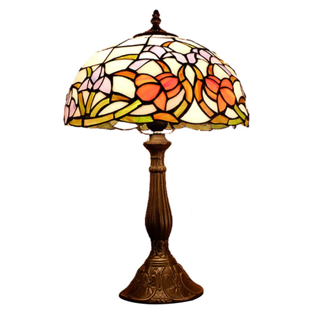 12-Inch Handmade Tiffany Style Stained Glass Table Lamp with Alloy Base - Vintage Pastoral Bedside Lighting for Bedroom, Living Room, or Office Decor (30×48cm, 110-240V, E27 Bulb) - Perfect for Reading, Relaxing & Creating Cozy Ambiance