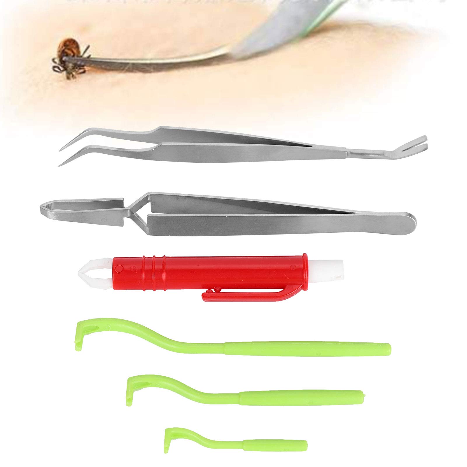 6-Piece Tick Removal Tool Kit for Dogs & Cats - Stainless Steel Tick Remover & Tweezers for Safe Pet Grooming & Outdoor Adventures