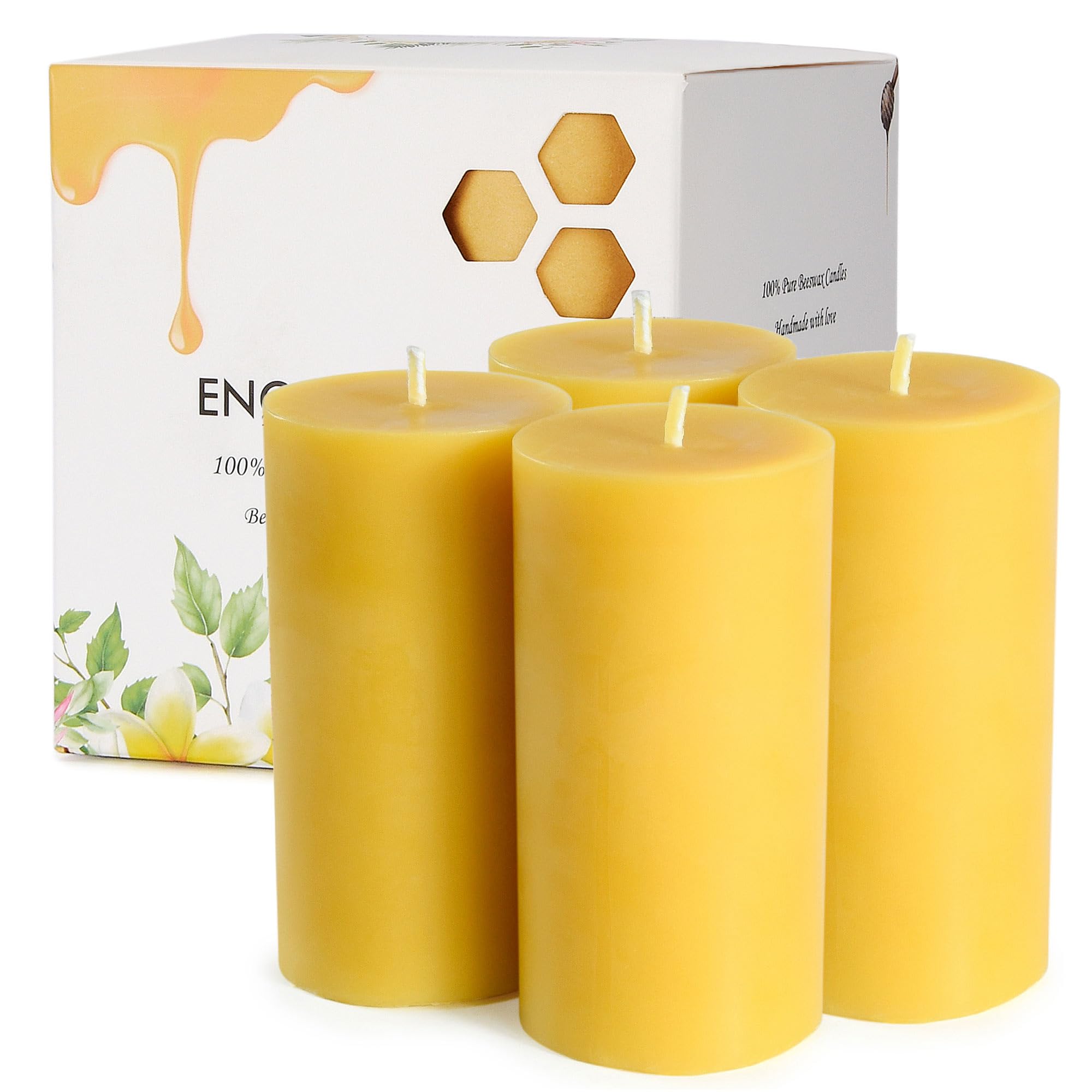 Natural Beeswax Pillar Candles - Unscented 2x4 Inch Large Candles (4 Pack) | Smokeless, Dripless, 35-40 Hour Burn Time | Perfect for Home Decor, Romantic Dinners, Wedding Centerpieces & Relaxing Spa Nights