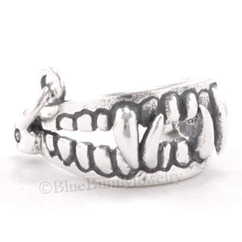 Vampire Teeth Fang Charm - 925 Sterling Silver Dracula Bite Halloween Jewelry | 3D Movable DIY Craft Pendant for Necklace, Costume Accessory & Gothic Fashion