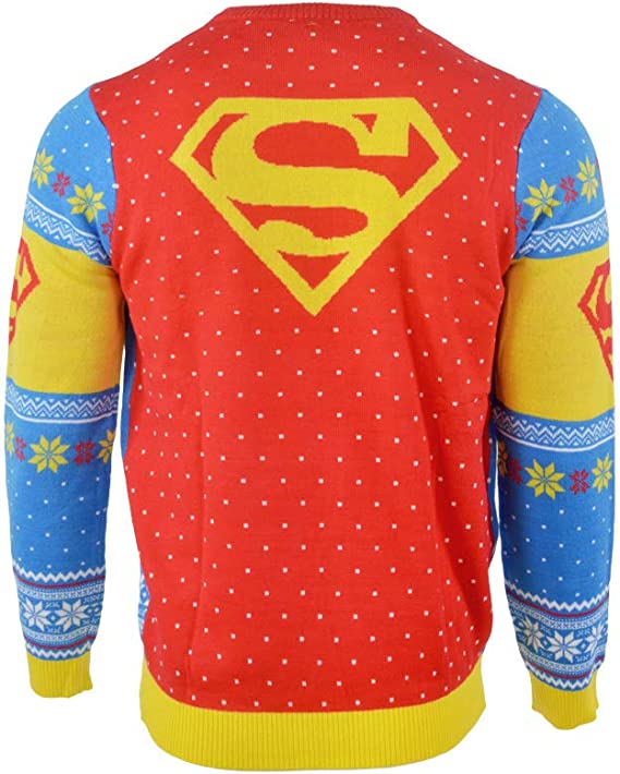 Superman 'Bad Guys Get Coal' Ugly Christmas Sweater - XS Size | DC Comics Holiday Jumper for Christmas Parties & Festive Gatherings