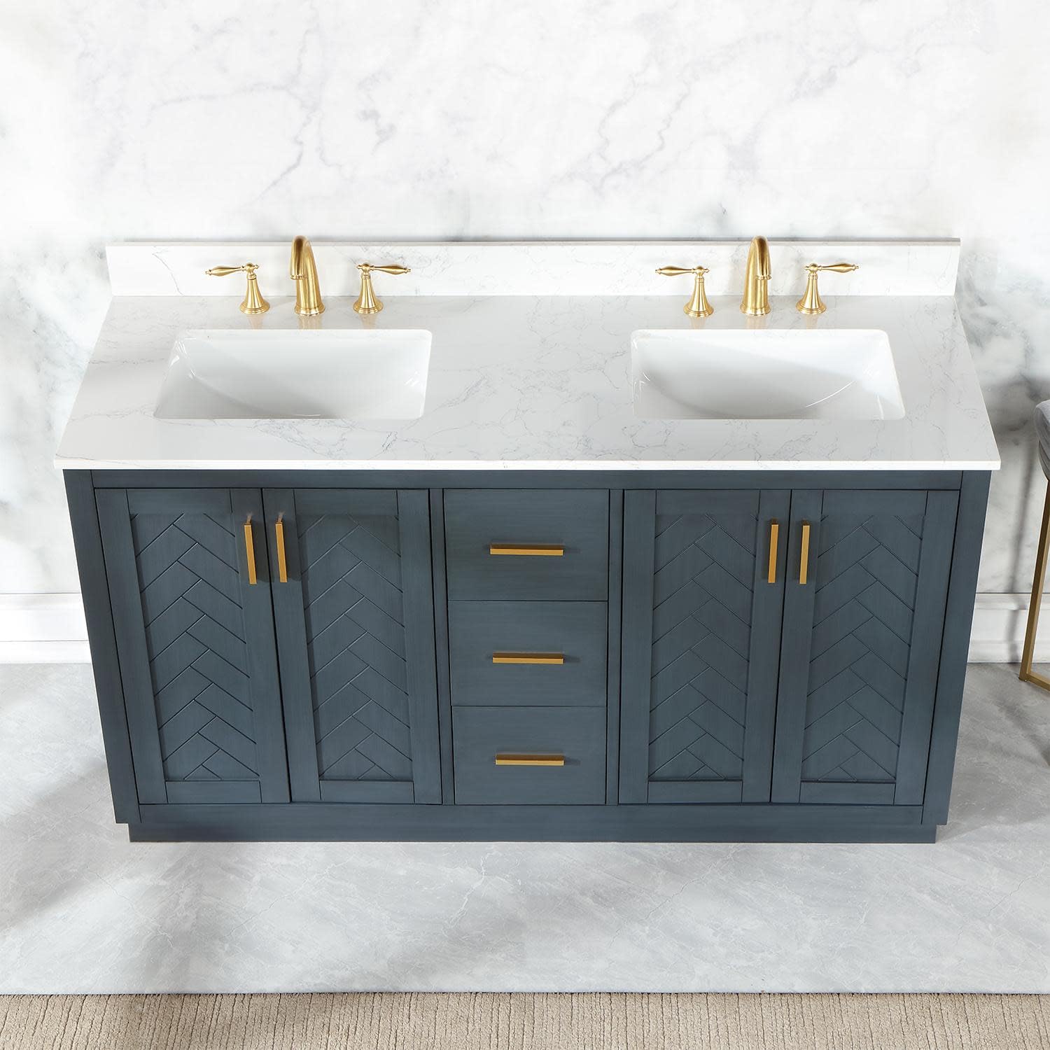 Gazsi 60 Inch Double Sink Bathroom Vanity Set in Charcoal Blue - No Mirror Included | Modern Bathroom Furniture for Master Bath & Guest Bath Remodel