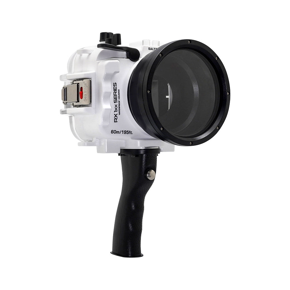 Waterproof Housing Case for Sony RX1xx Series Cameras - 60M/195FT Depth Rating, Saltwater Resistant with Pistol Grip (White) - Perfect for Underwater Photography, Scuba Diving & Marine Exploration