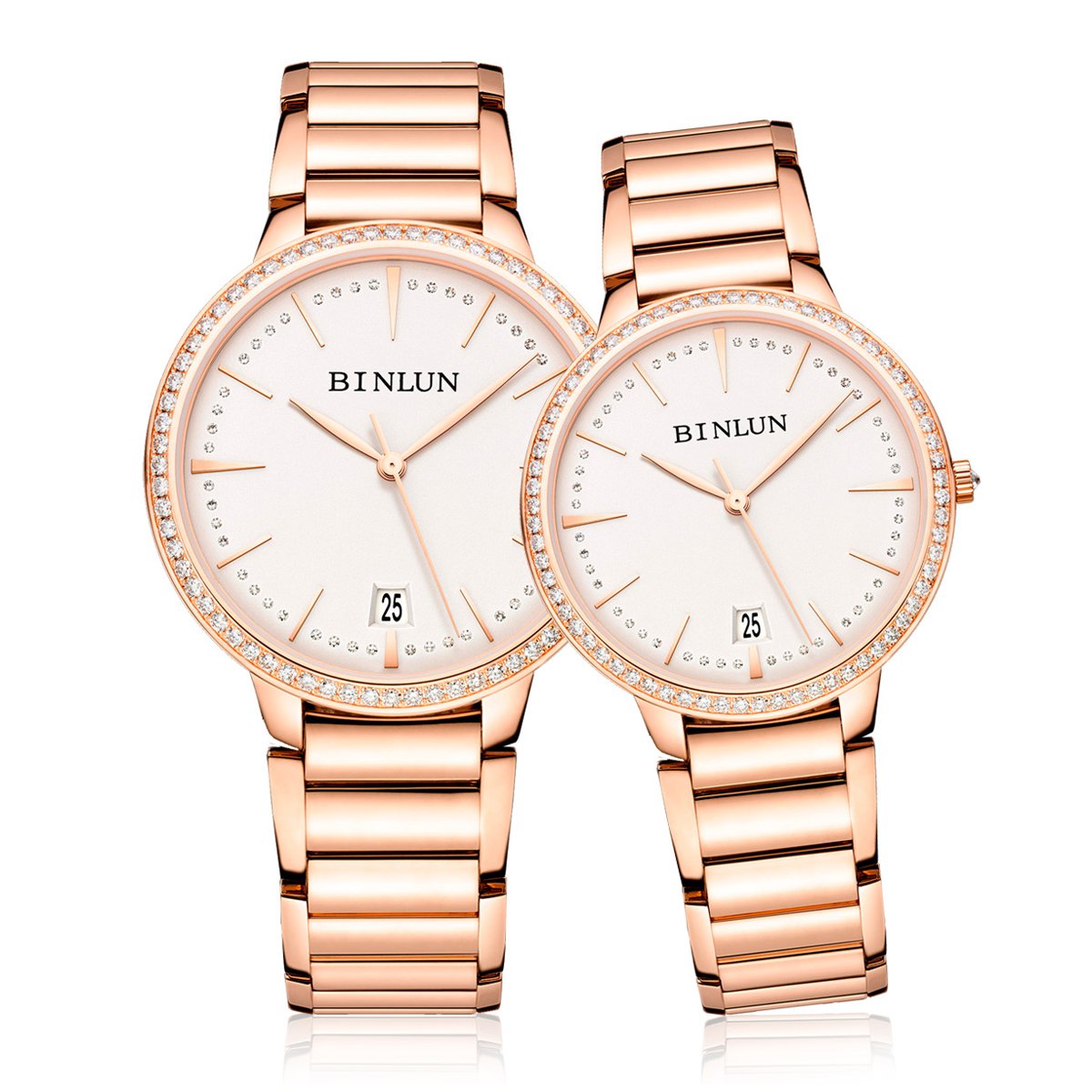 BINLUN Men's Automatic Stainless Steel Watch with Date Calendar, Diamond Markers & Sapphire Crystal - Luxury Two-Tone Dress Watch for Business, Formal Occasions & Christmas Gifts