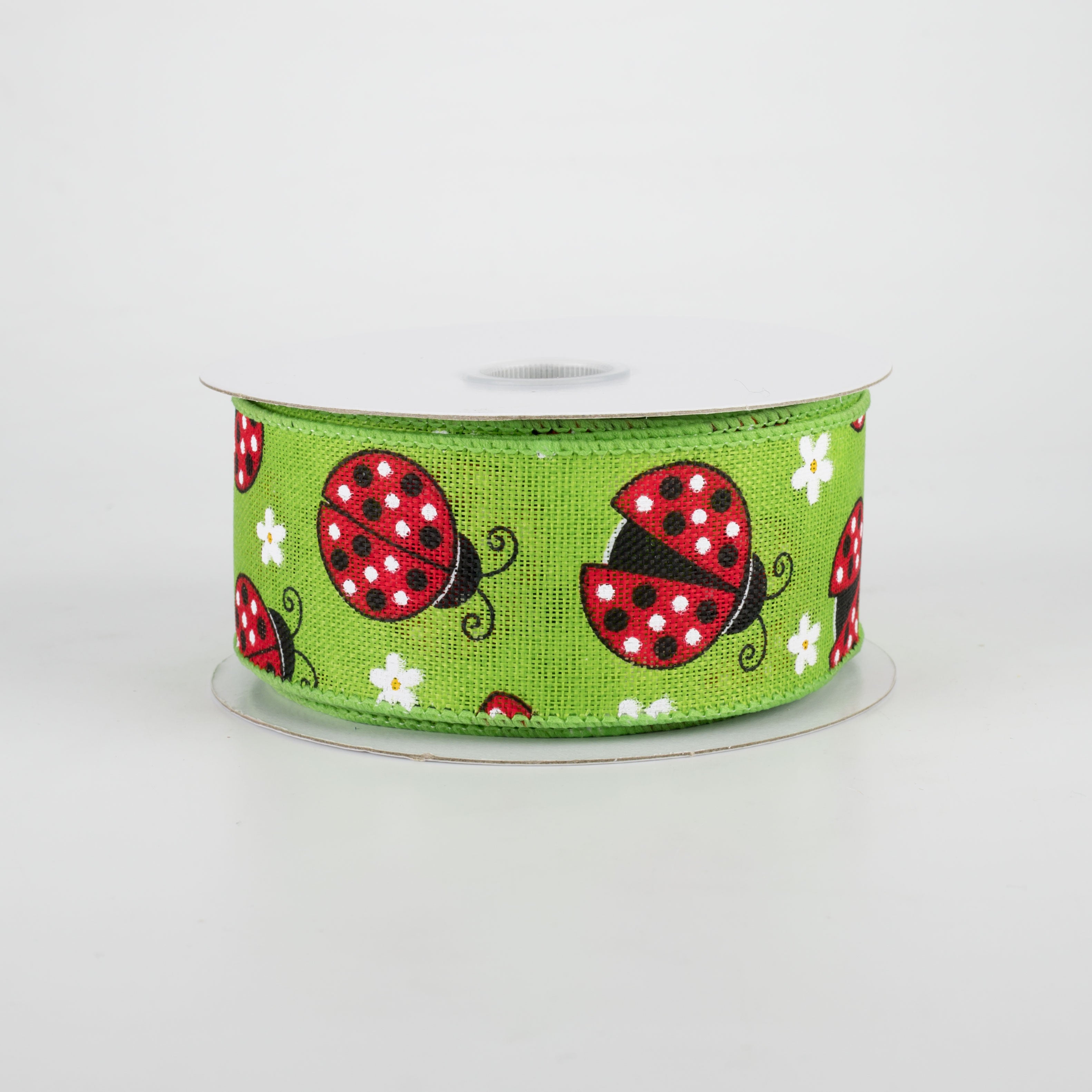 1.5 Inch Ladybugs and Daisies Printed Ribbon - Lime Green (10 Yards) for Gift Wrapping, DIY Crafts, and Party Decorations