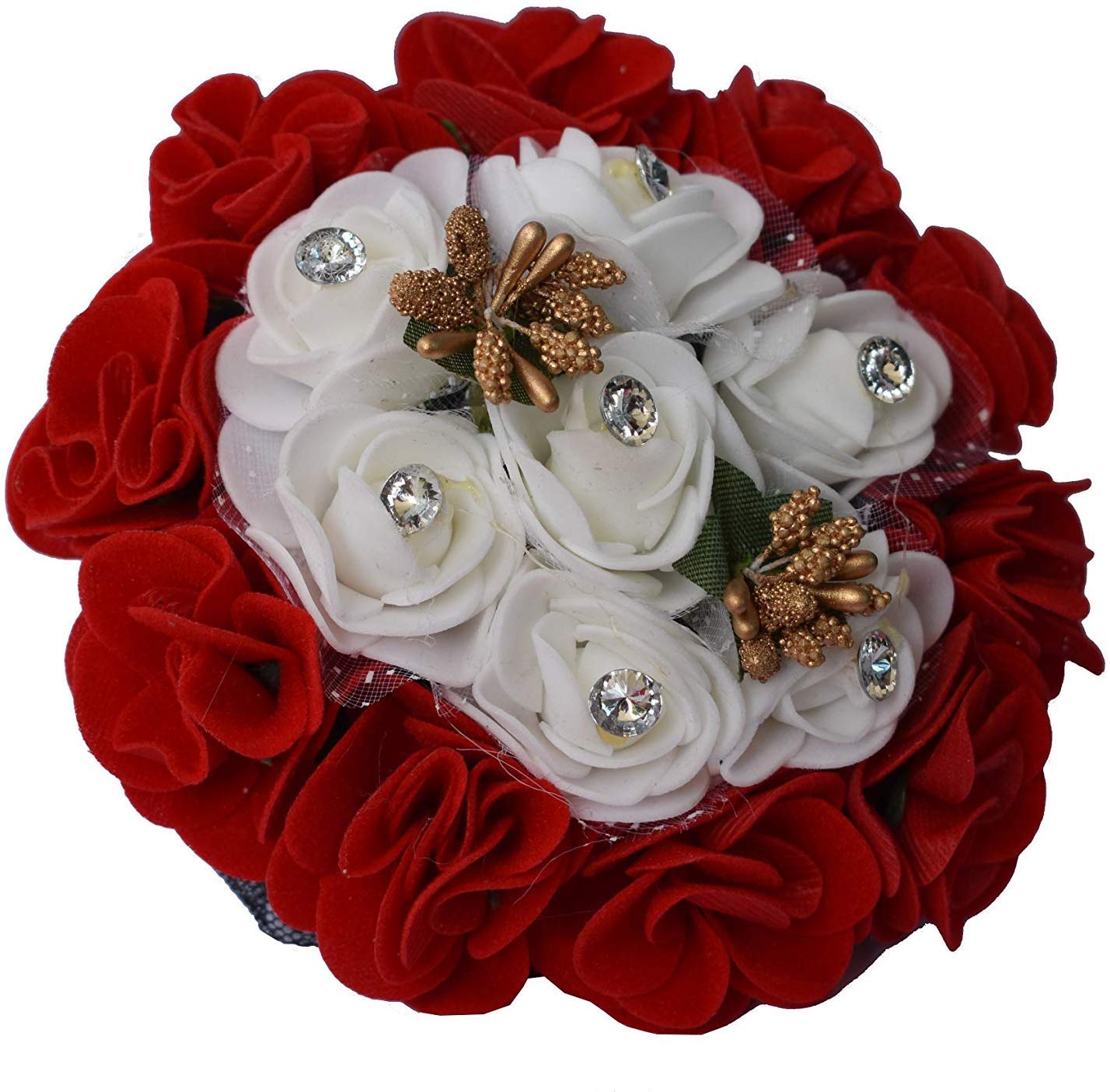 GuruEmbellish Women's Full Bun Hair Gajra - White & Red Floral Hair Jewelry for Indian Weddings, Parties & Special Occasions