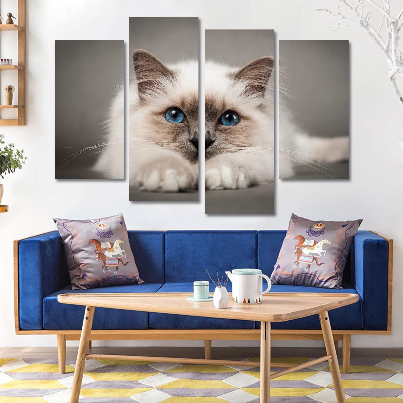 Little Cat Berman Canvas Wall Art Set - 4 Piece Framed Paintings 32x20 Inches for Living Room & Bedroom Decor - Modern Home Wall Decor for Housewarming Gifts & Interior Design