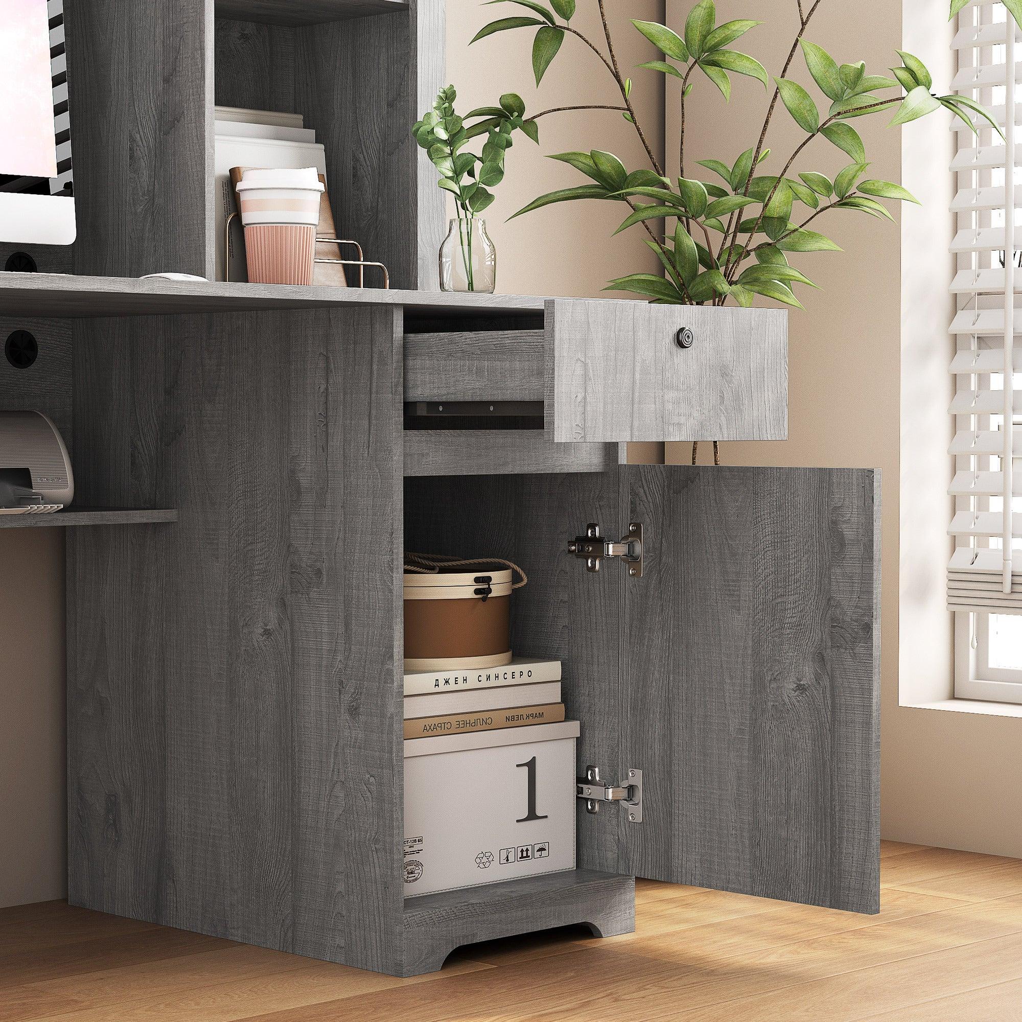 Wooden Computer Desk with Hutch & Bookshelf - Home Office Desk with Drawers, 3 AC Outlets & 2 USB Ports - Study & Writing Desk for Teens, Students & Professionals - Perfect for Small Spaces, Dorm Rooms & Home Offices