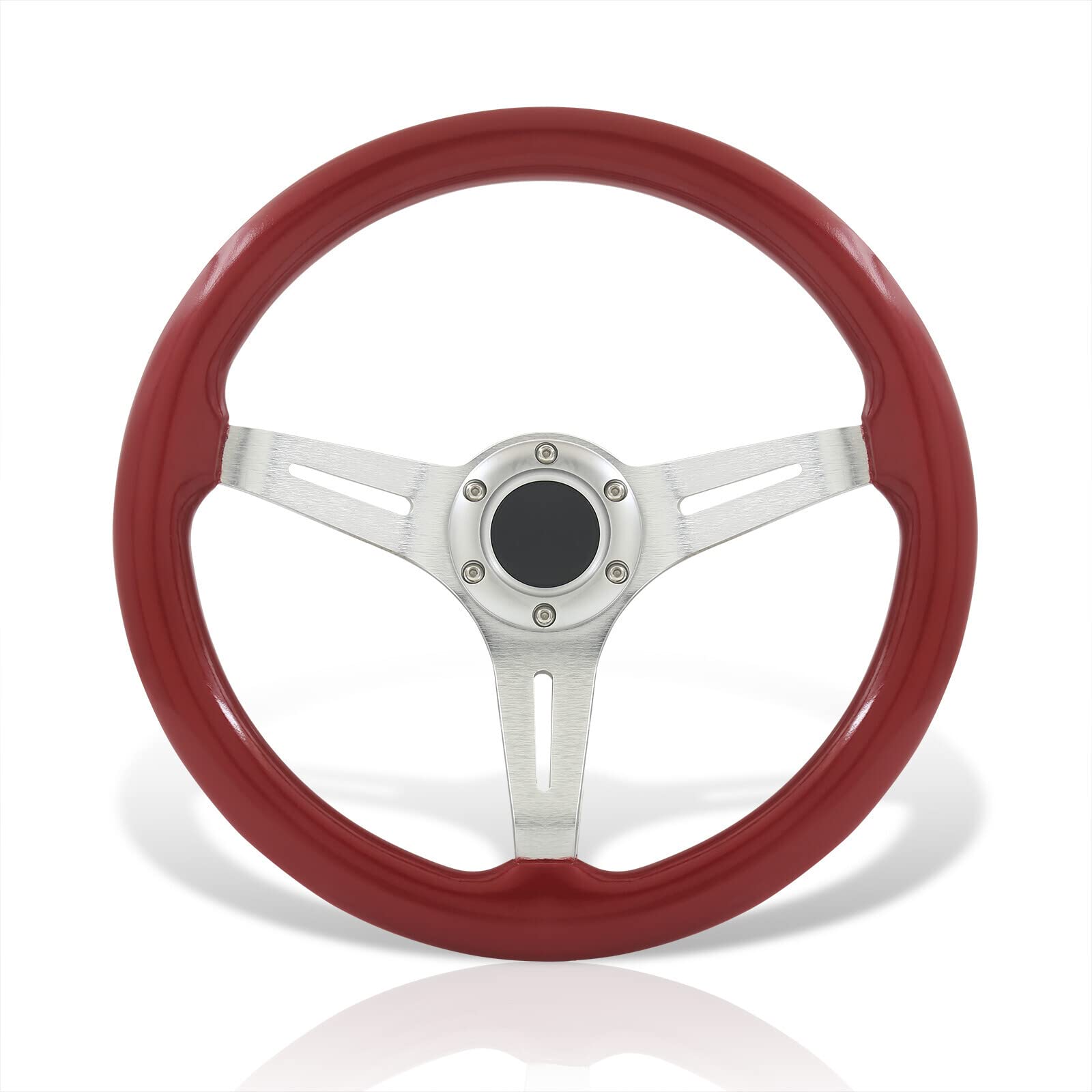 Universal 350mm 6-Bolt Aluminum Wood Grain Steering Wheel - Deep Dish Design for JDM, Euro, VIP, Track, Drift & Drag Cars - Light Wood Trim with Black Center - Perfect for Racing, Custom Builds & Car Enthusiasts