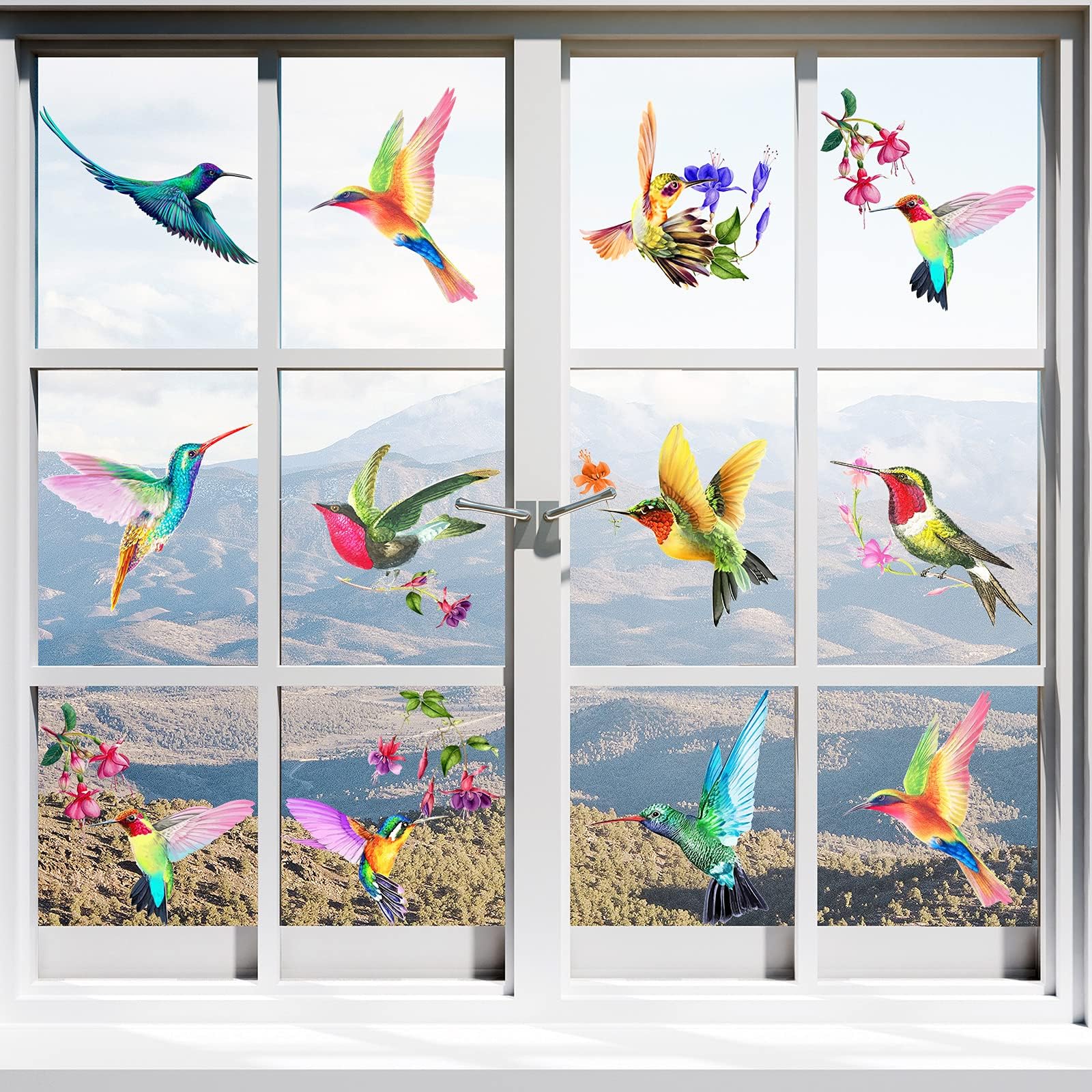 20 Pieces Large Hummingbird Window Decals - Anti-Collision Non-Adhesive Vinyl Clings to Prevent Bird Strikes - Perfect for Home, Office & Garden Windows (Colorful Hummingbird Stickers)