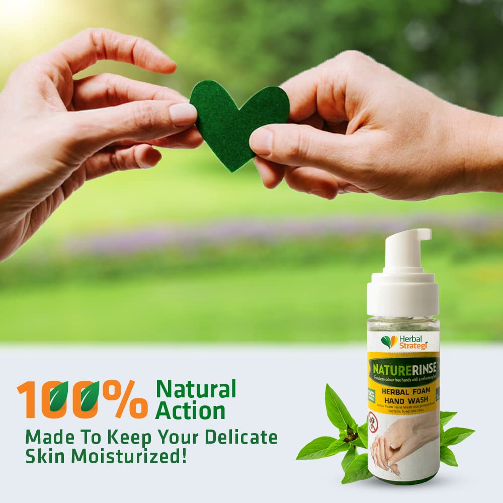 Herbal Strategi – Foam Hand Wash with Lemongrass, Neem Oil, Lemon Oil, Tulsi & Coconut Oil | Eco-Friendly, Biodegradable & Skin-Safe | Baby & Pet-Friendly Natural Hand Soap | 150mL | Perfect for Home, Kitchen, Bathroom & Travel Use