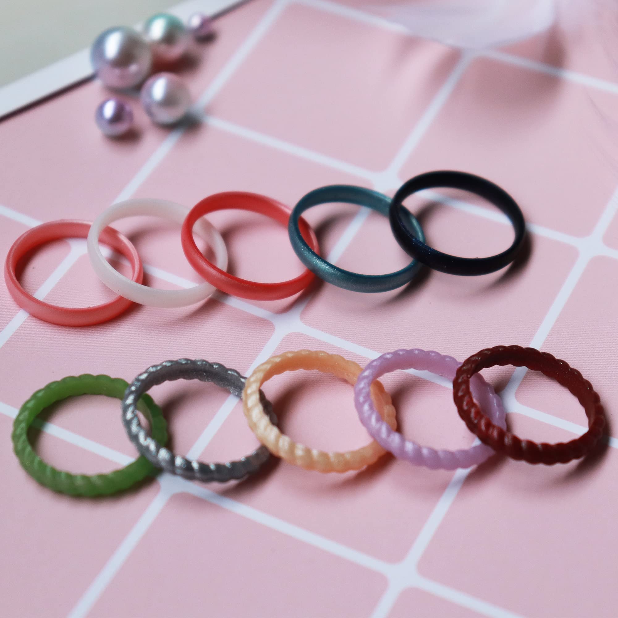 Zollen 3mm Metallic Color Thin Braided Silicone Wedding Rings for Women - Stackable, Hypoallergenic Rubber Wedding Bands - Perfect for Active Lifestyles, Gym, Swimming & Outdoor Adventures