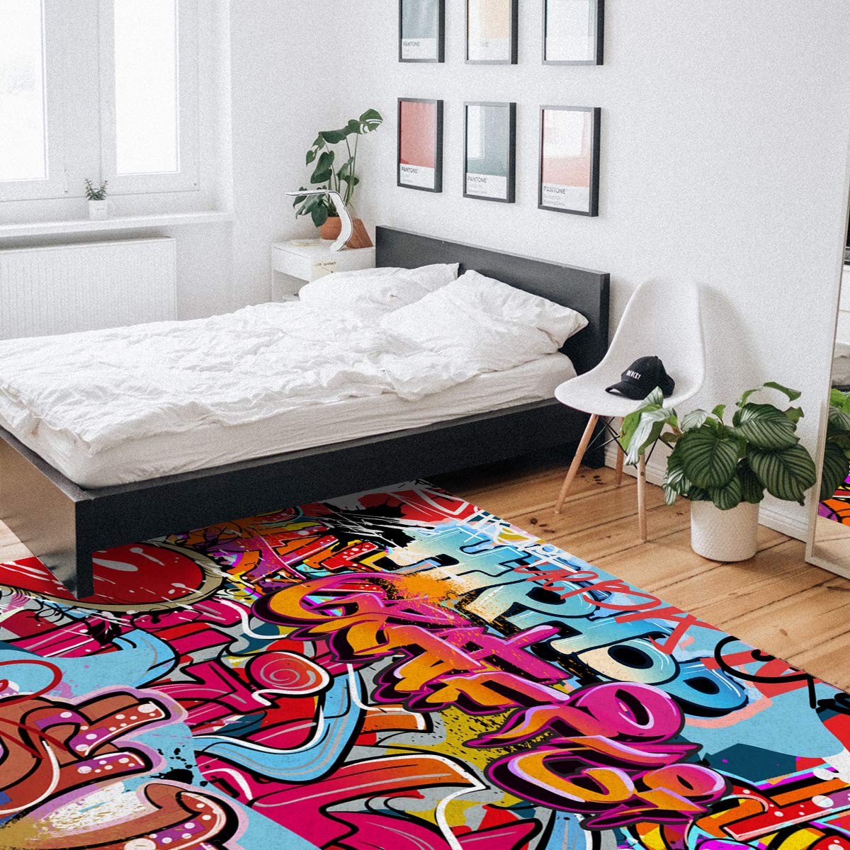 5' x 7' Modern Graffiti Art Area Rug - Hip Hop Street Culture Harlem NYC Spray Art Throw Carpet for Bedroom, Nursery & Kitchen - Non-Slip Floor Mat for Kids Room, Dorm & Living Space