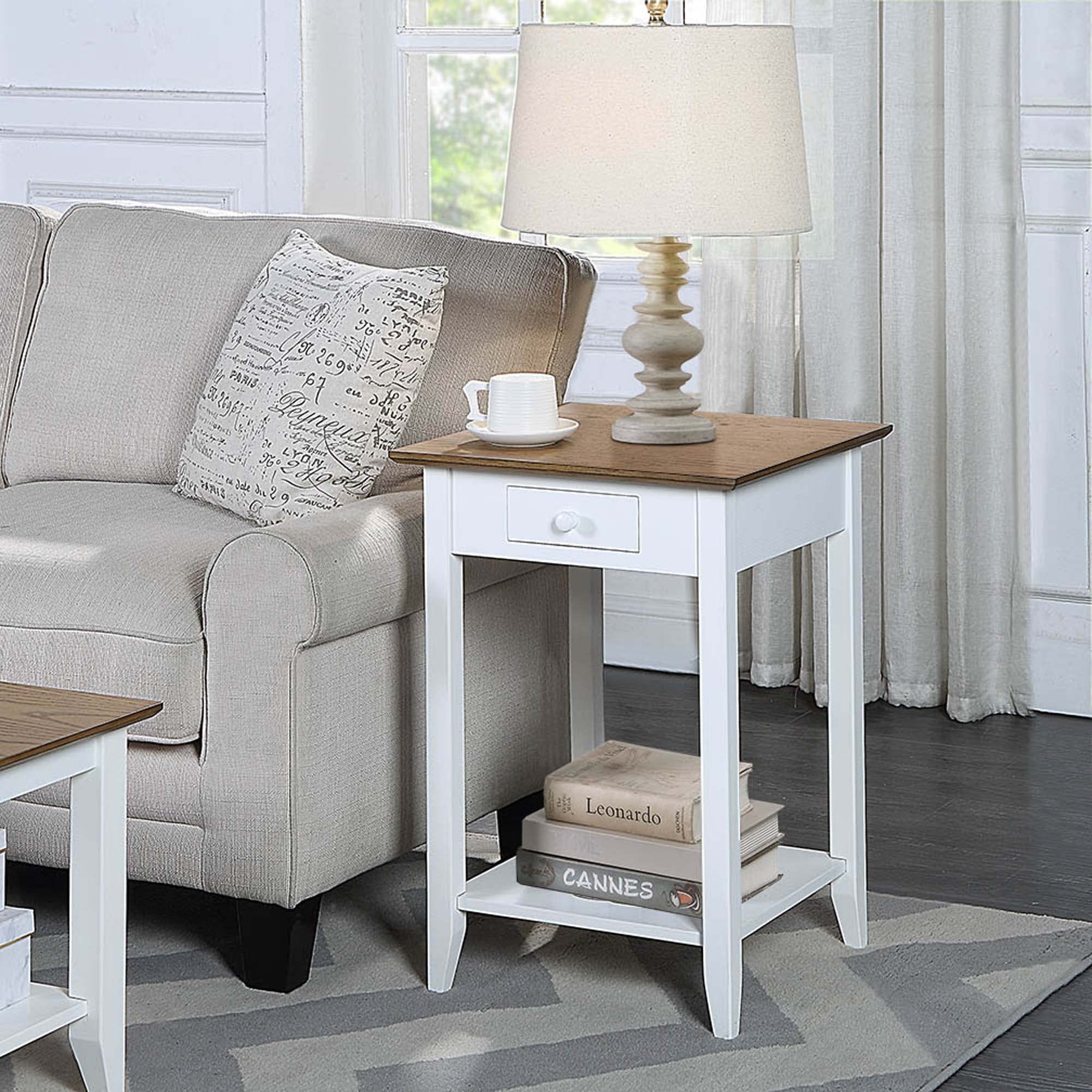 Convenience Concepts American Heritage 1-Drawer End Table with Shelf - Driftwood & White Finish - Perfect for Living Room, Bedroom, or Office Side Table